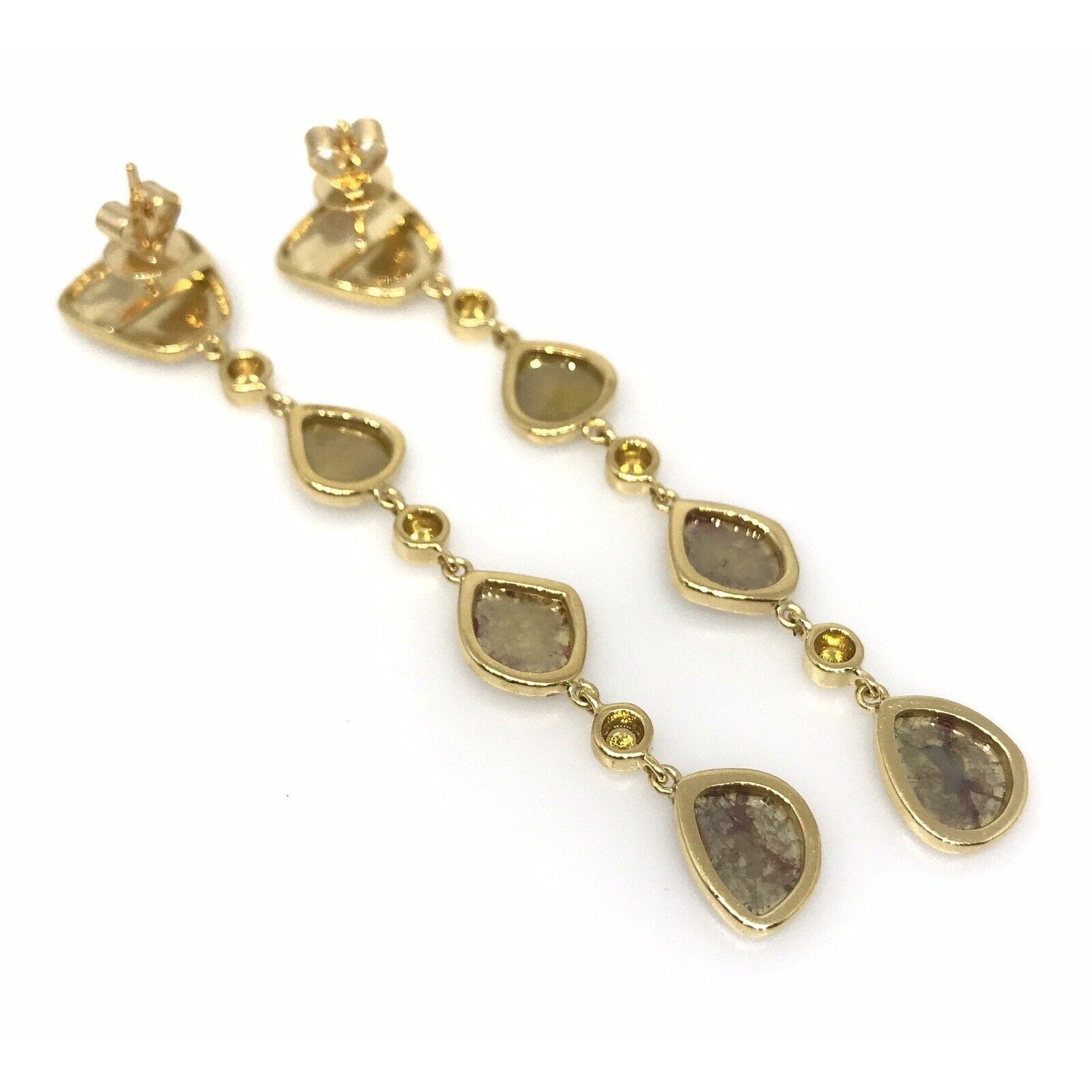 Sliced and Faceted Cognac Diamond Drop Earrings in 18k Yellow Gold