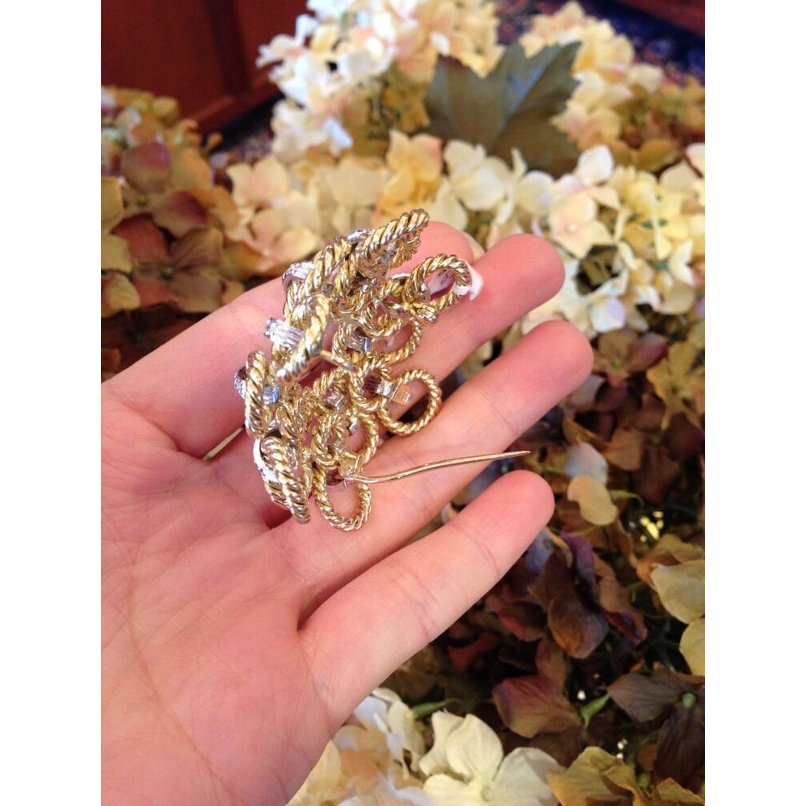 Diamond and Twisted Rope Circular Pin/Pendant in 14K Gold