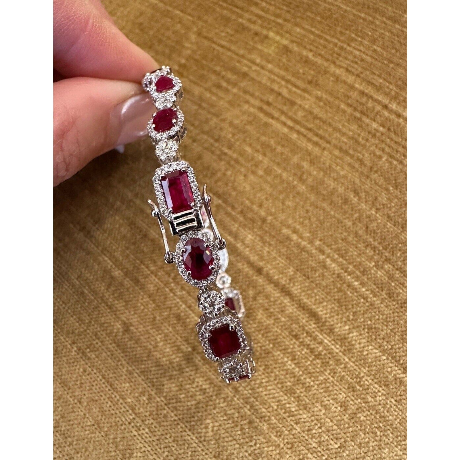 Ruby and Diamond Link Bracelet 7.65 cttw in 18k White Gold - HM2538Z