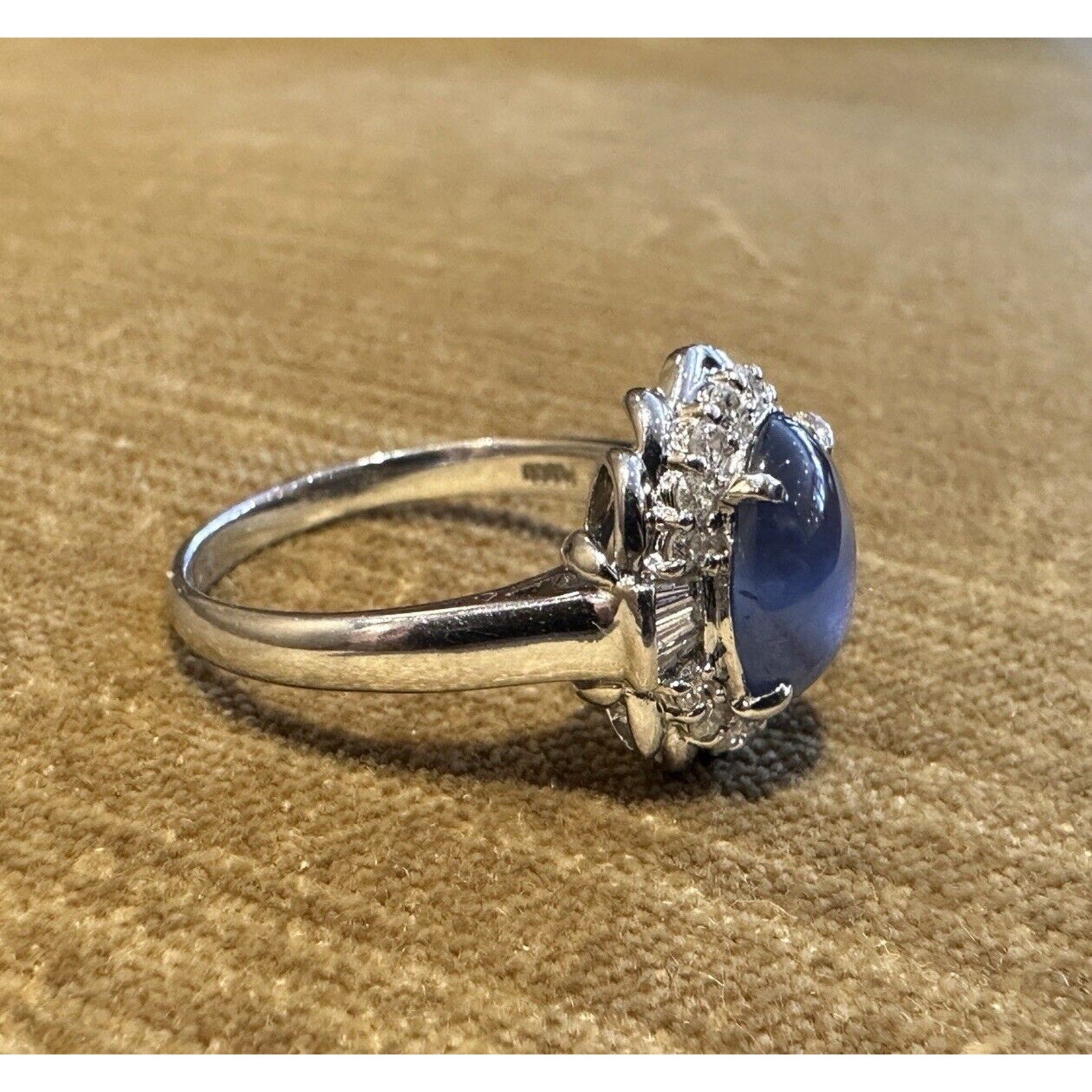 7.29 carat Natural Star Sapphire and Diamond Ring in Platinum