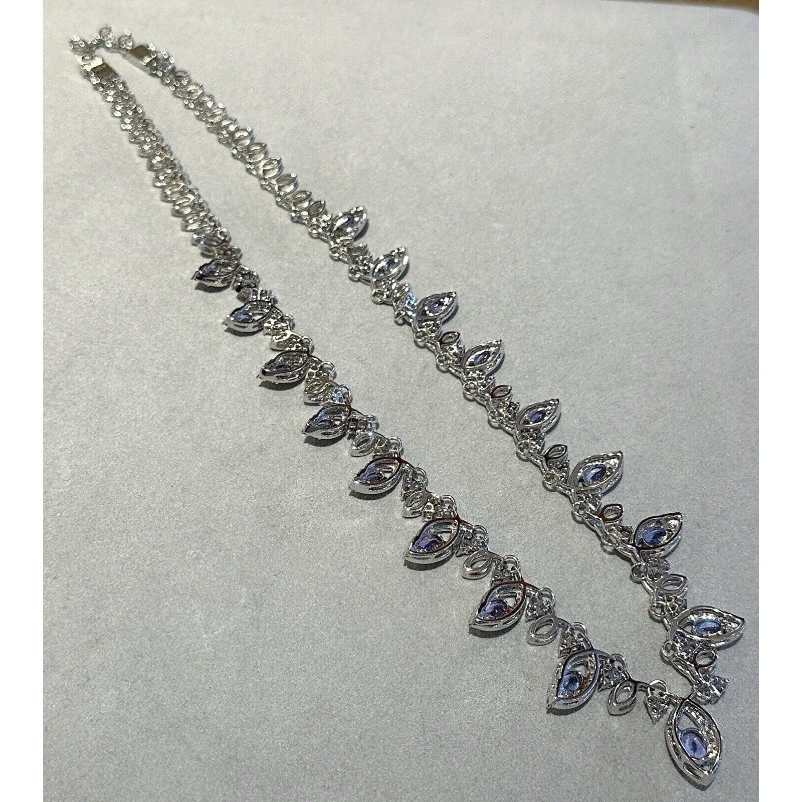 Natural Tanzanite and Diamond Choker Necklace in 18k White Gold