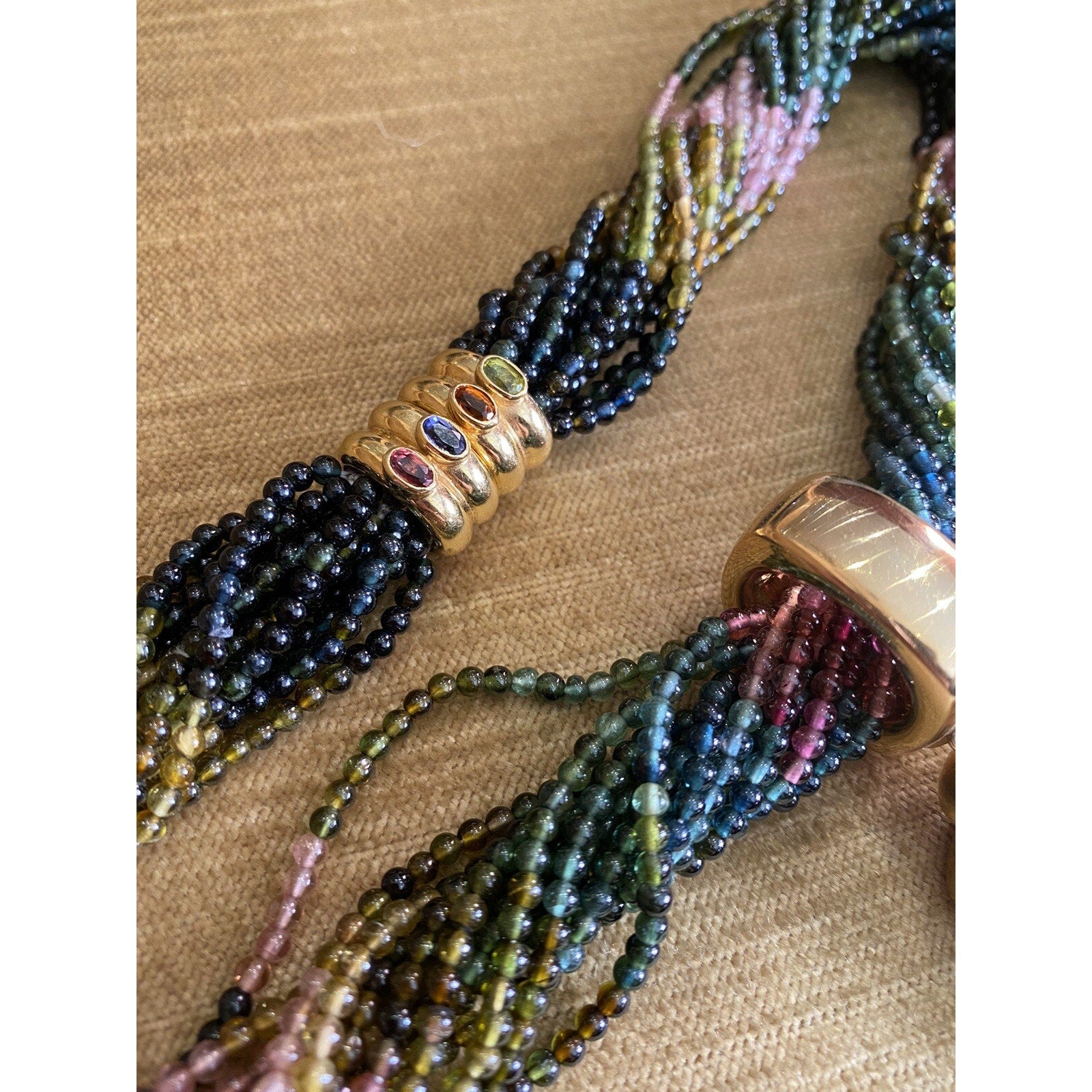 Multi-Strand Tourmaline Bead Necklace Detachable Tassel 18k Yellow Gold