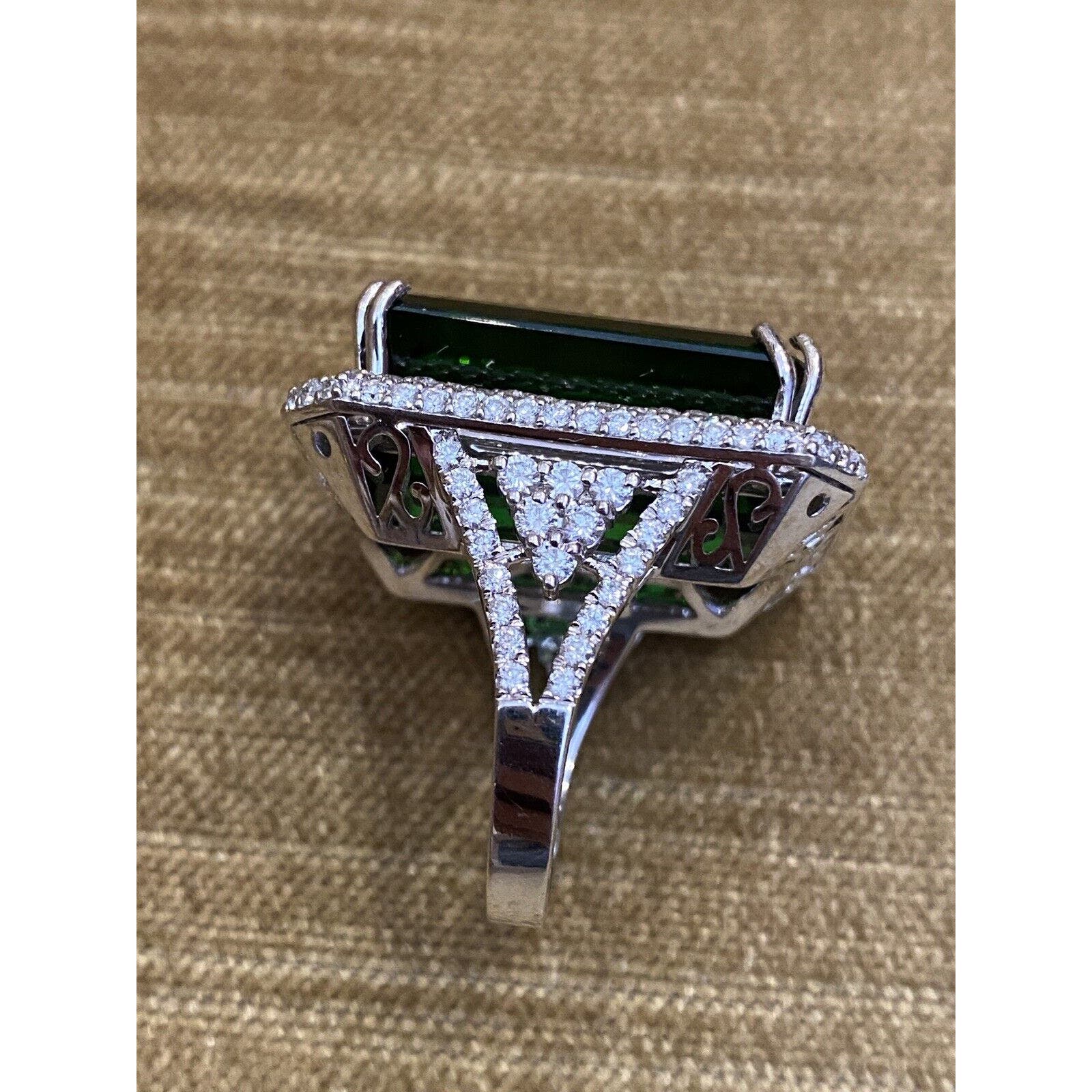 GIA 40.87 ct Green Tourmaline in Pave Diamond Ring 18k White Gold- HM2363VE