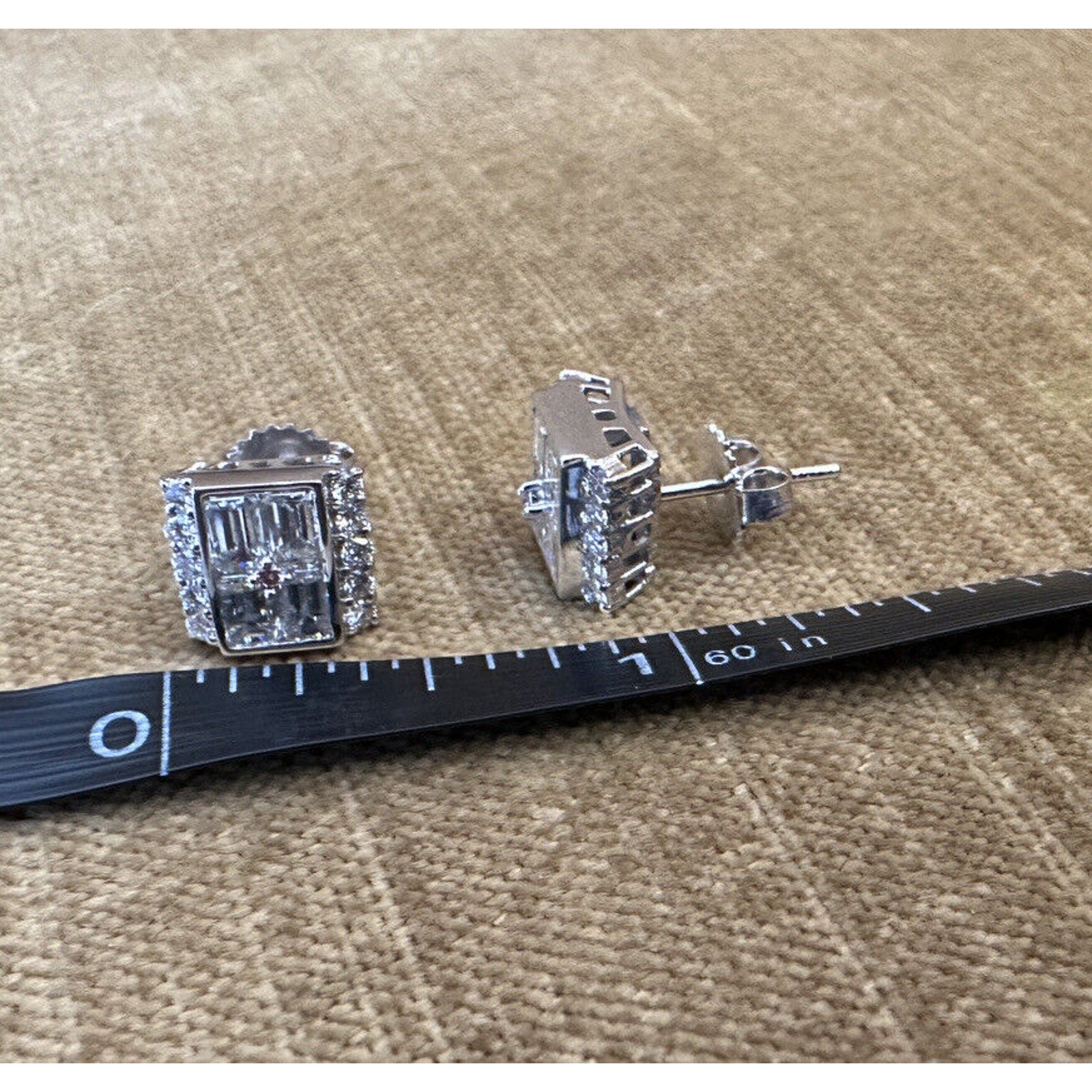 Square Diamond Illusion Earrings with Center Pink Diamond in Platinum- HM2498SI