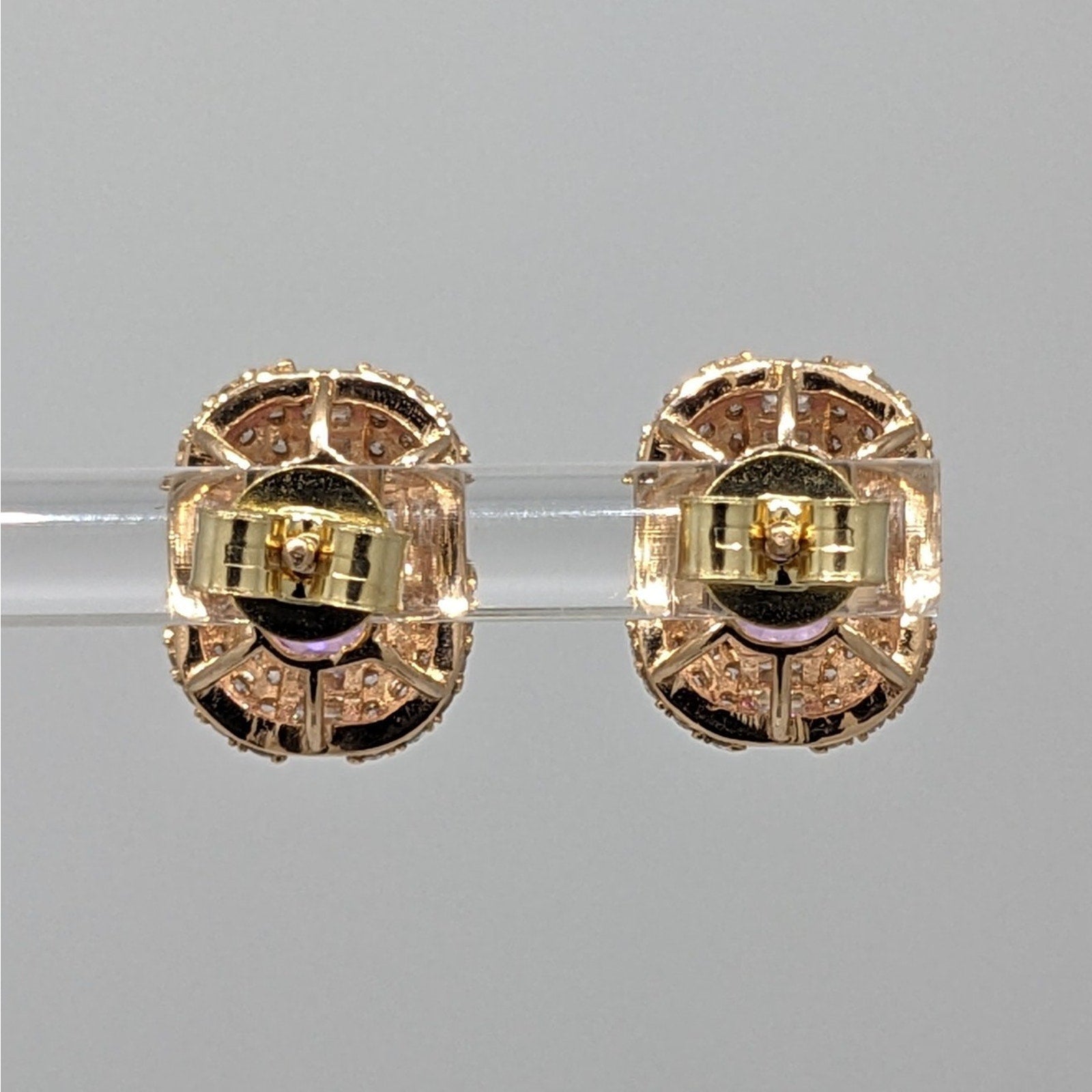 Natural Pink Sapphire & Diamond Earrings in 14k Rose & Yellow Gold
