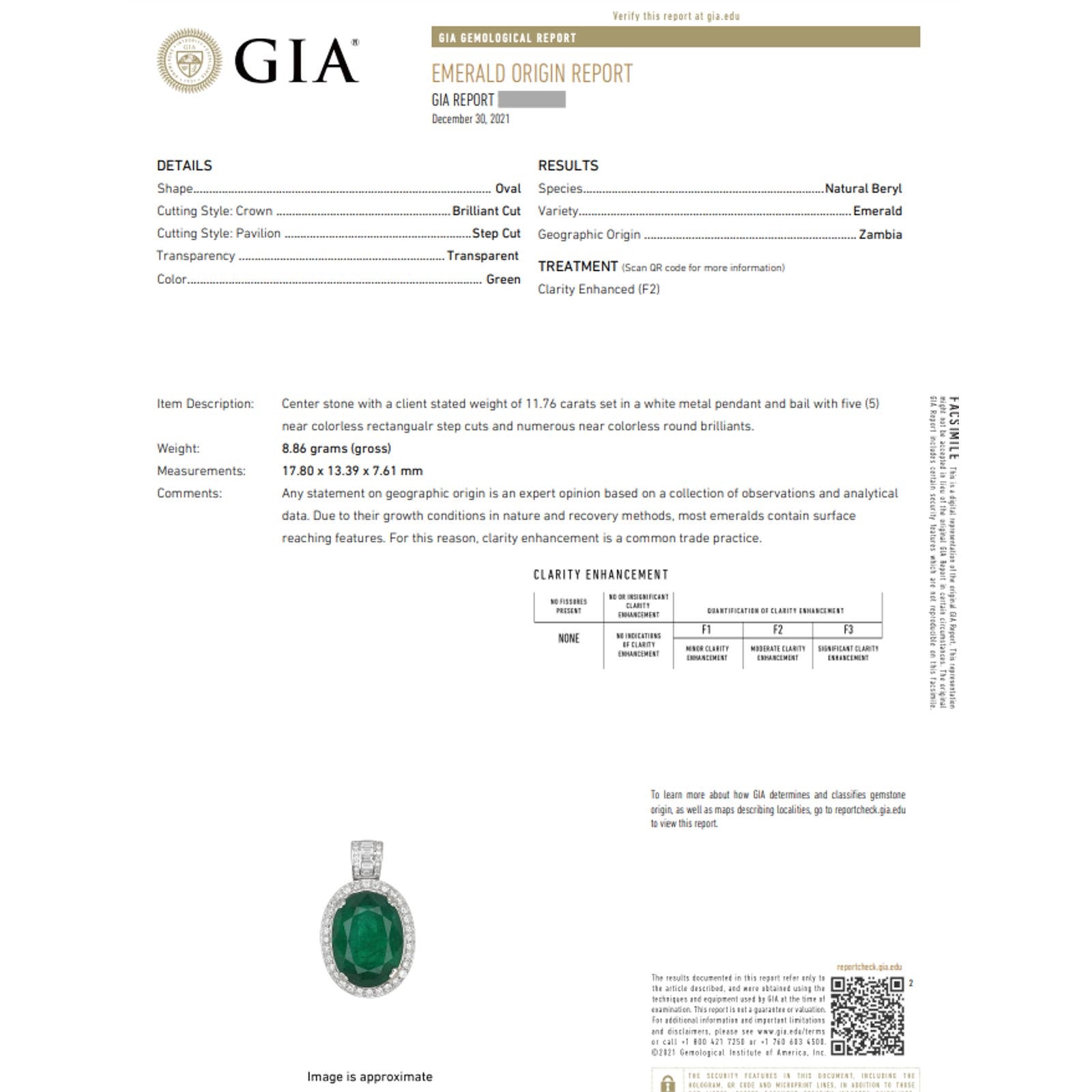 GIA Certified 11.76 ct Oval Emerald & Diamond Pendant in 18k White Gold-HM2316R5