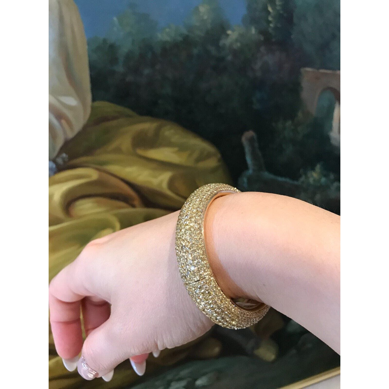 Wide Yellow Diamond Pave Eternity Bracelet 24.36 cttw in 18k Yellow Gold-HM1850A