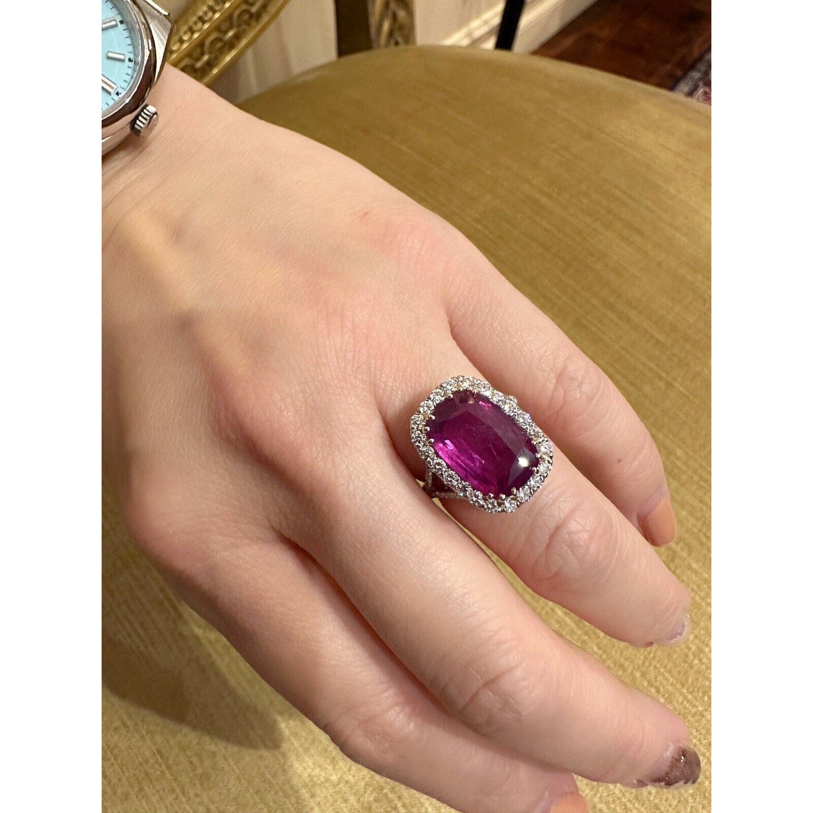 GIA 7.35 ct Natural Unheated Pink Sapphire and Diamond Ring in Platinum-HM2406SS