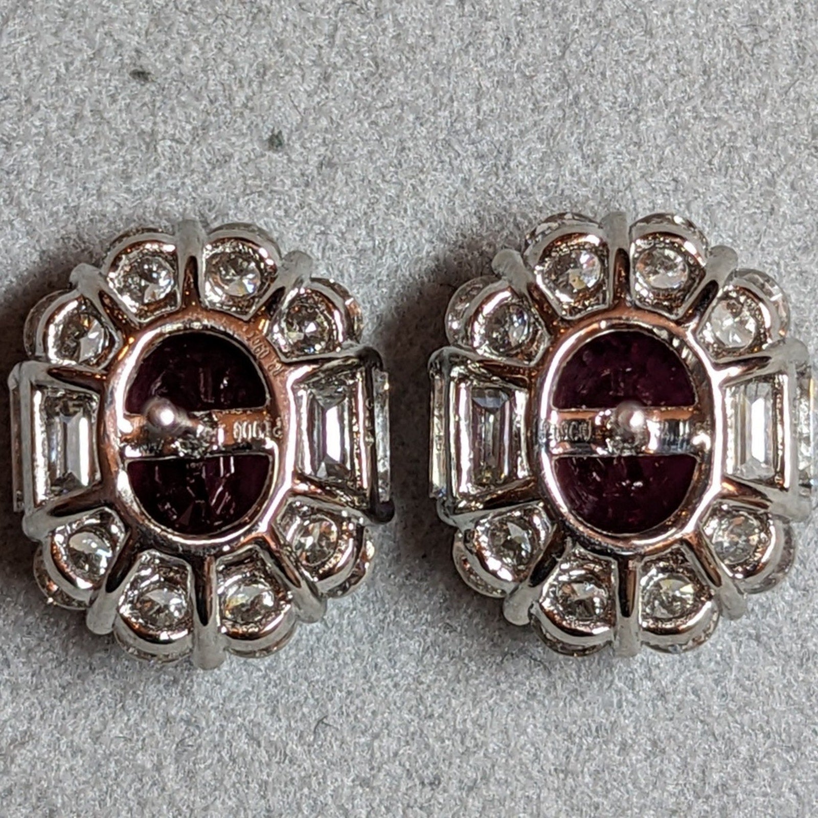 GIA Natural Burma Ruby Oval Stud Earrings with Diamonds in Platinum/18k-HM2763IB