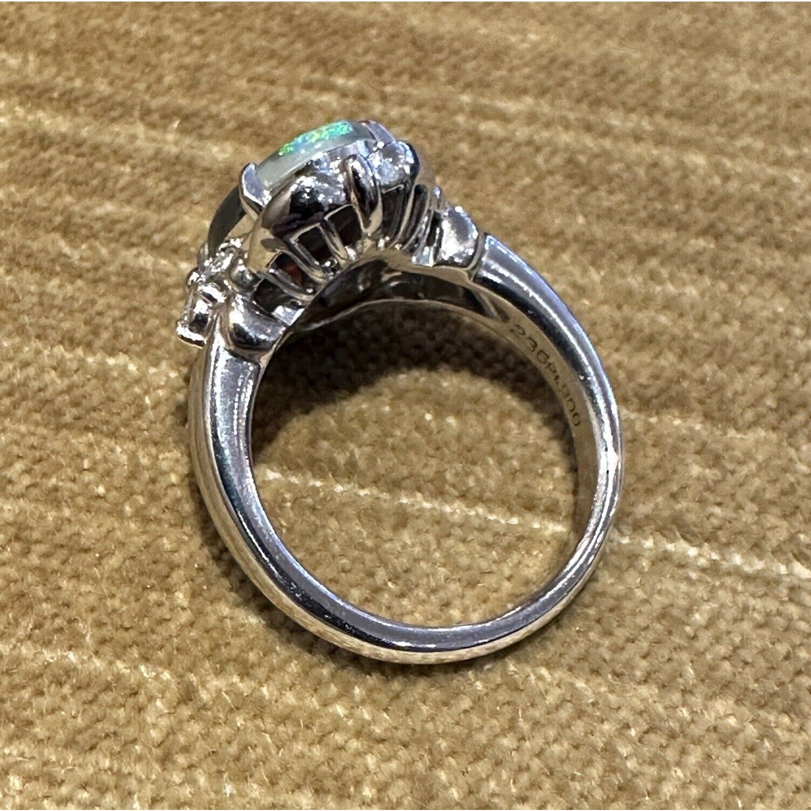Natural Black Opal and Diamond Ring in Platinum