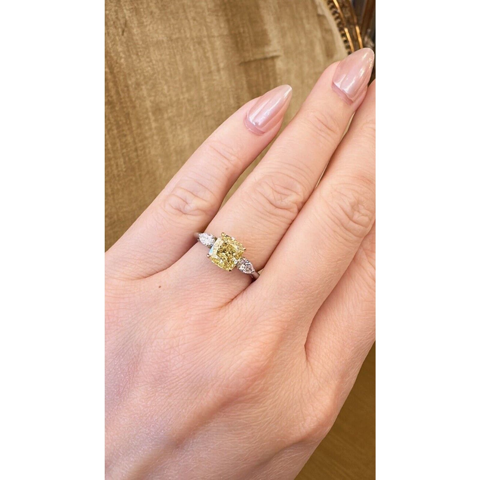 GIA Fancy Intense Yellow Diamond 2.01ct Three-stone ring in Plat/18k - HM2566S