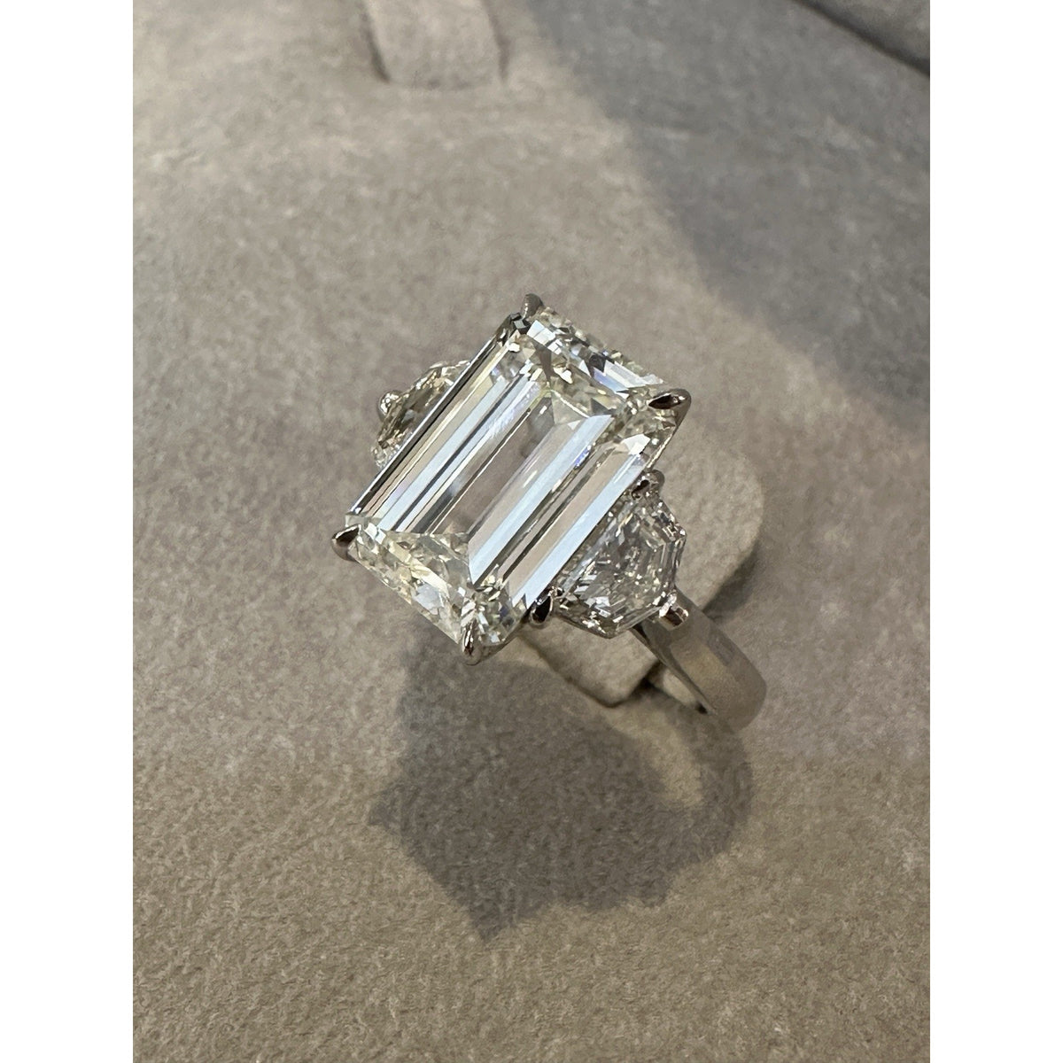 GIA 5.07 ct J-VVS2 Emerald Cut Diamond 3-Stone Ring in Platinum