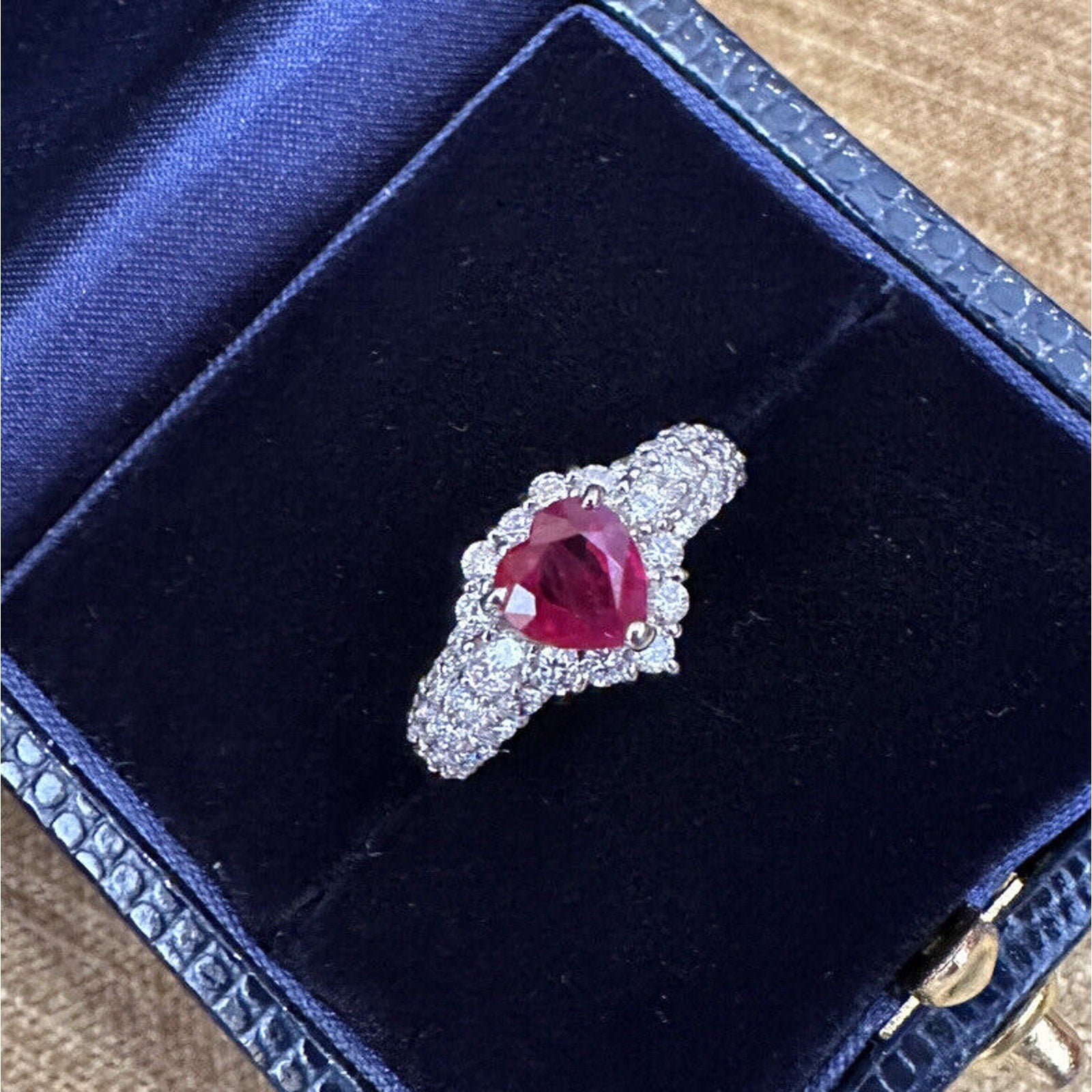 GIA Burma 1.12 ct Heart Shaped Ruby & Diamond Ring in Platinum