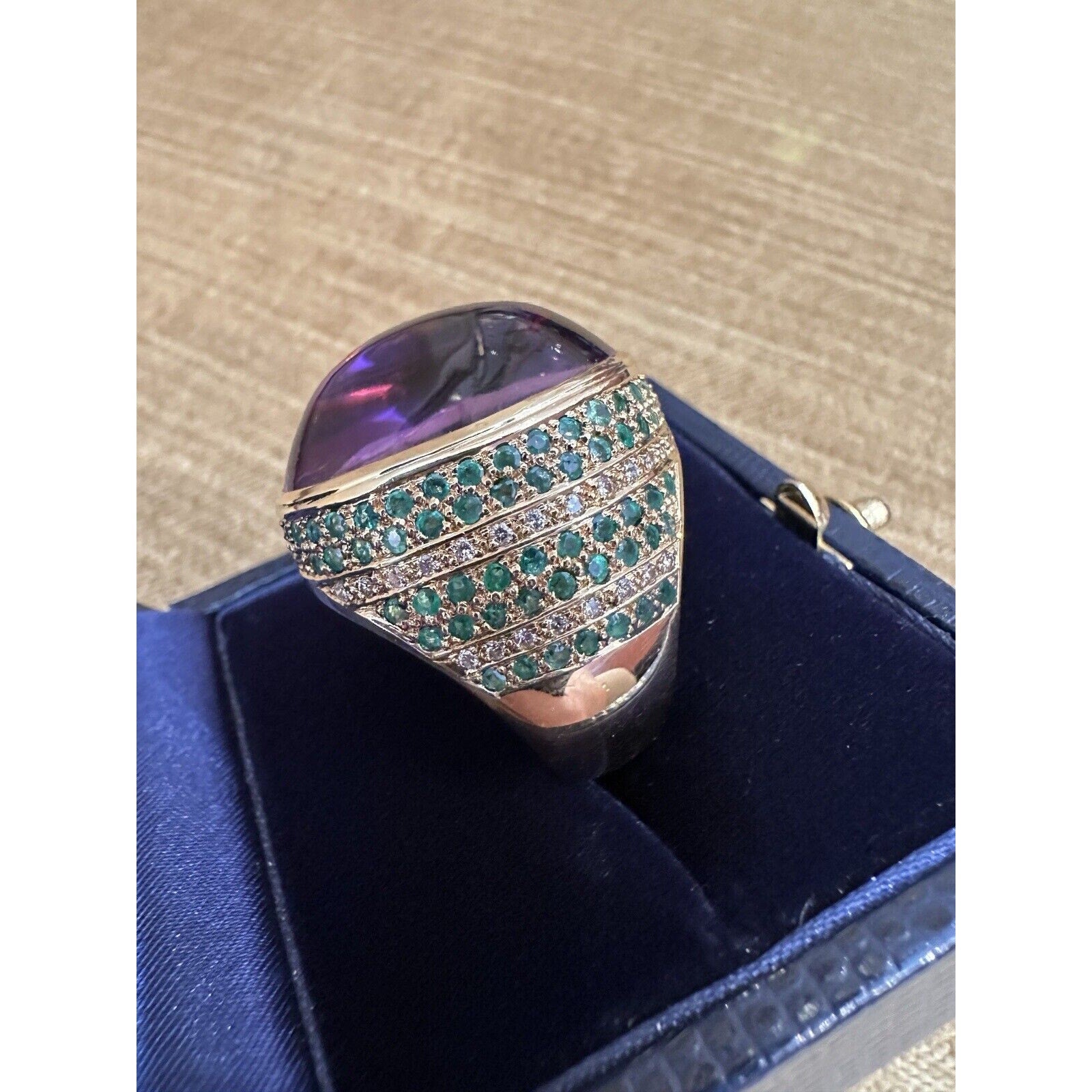 Large Amethyst Cabochon Ring with Diamonds in 18k Yellow Gold - HM2572SI
