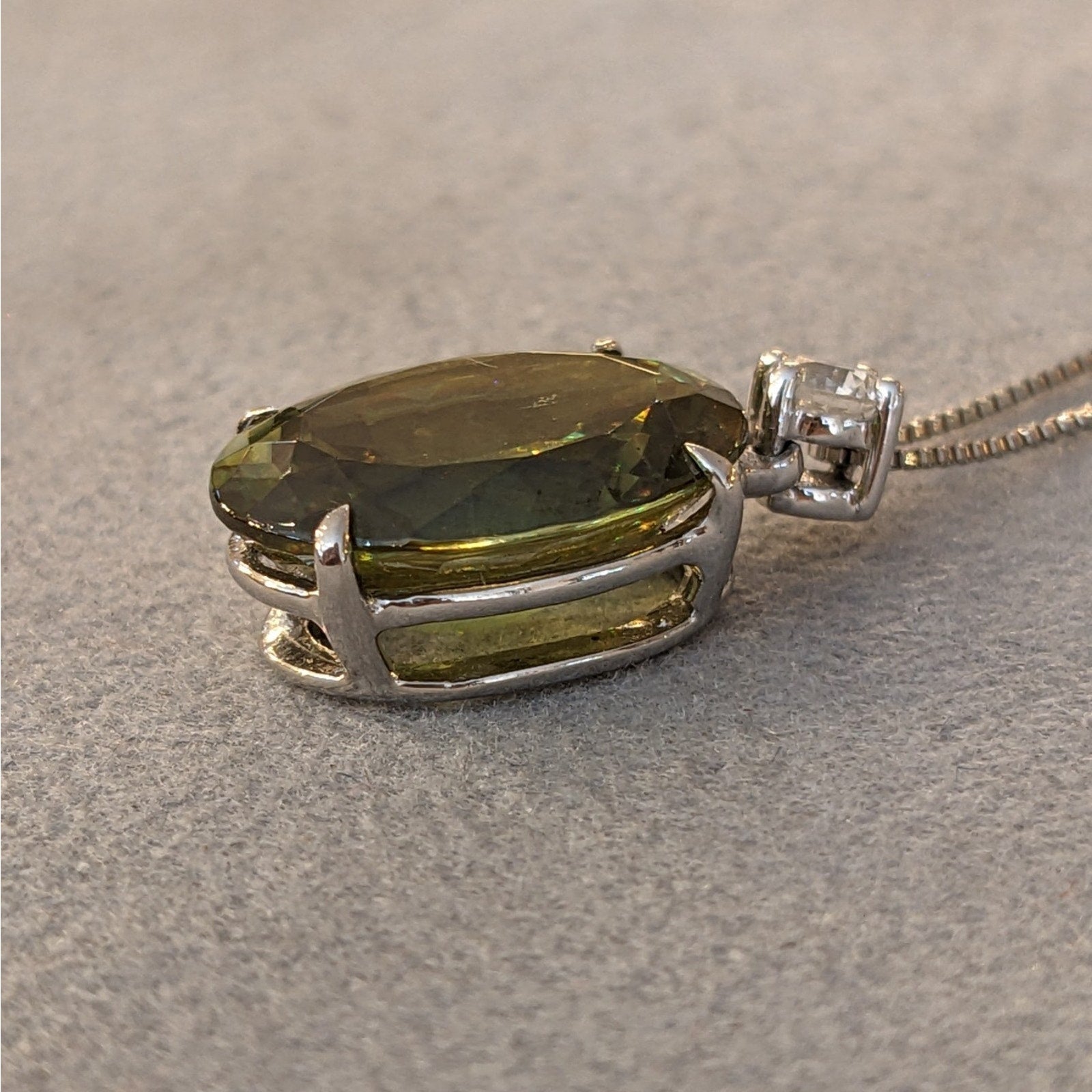 5.69 ct Oval Sphene and Round Diamond Pendant Necklace in Platinum