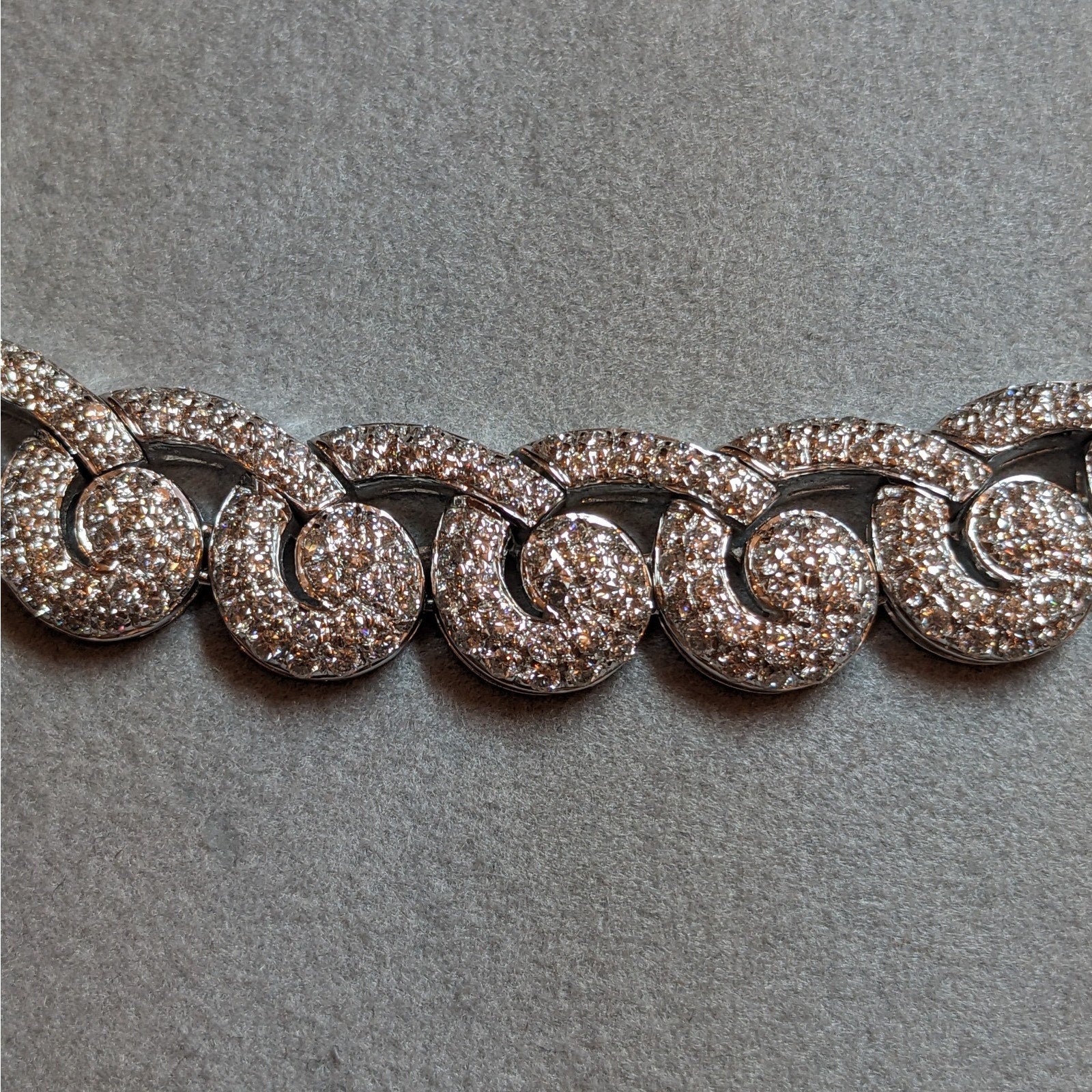 Pave Diamond Scroll Link Choker Necklace in 18k White Gold