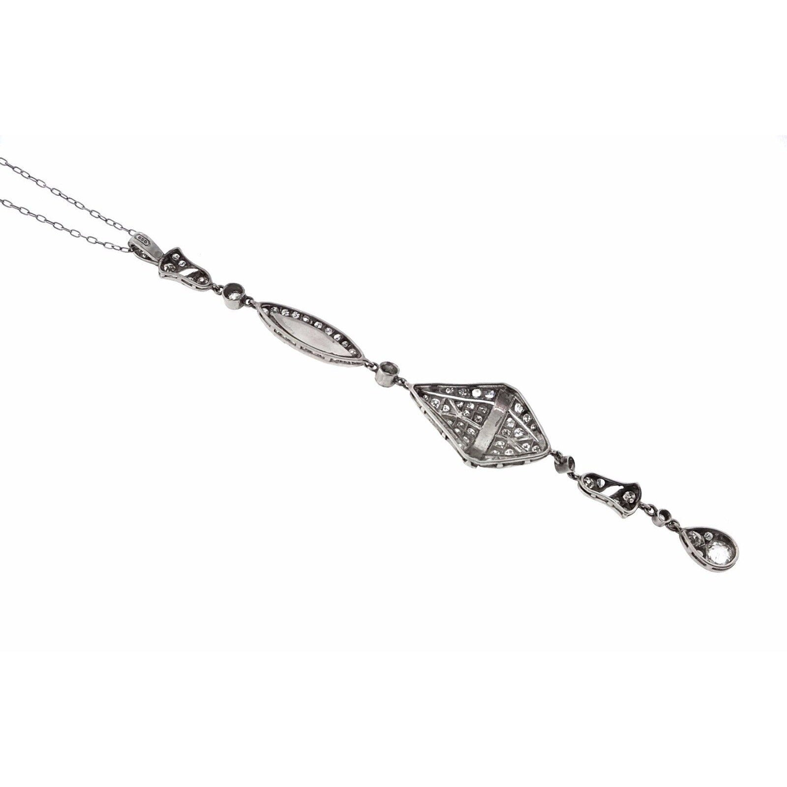 Vintage Diamond & Enamel Drop Necklace in 18k White Gold & Platinum