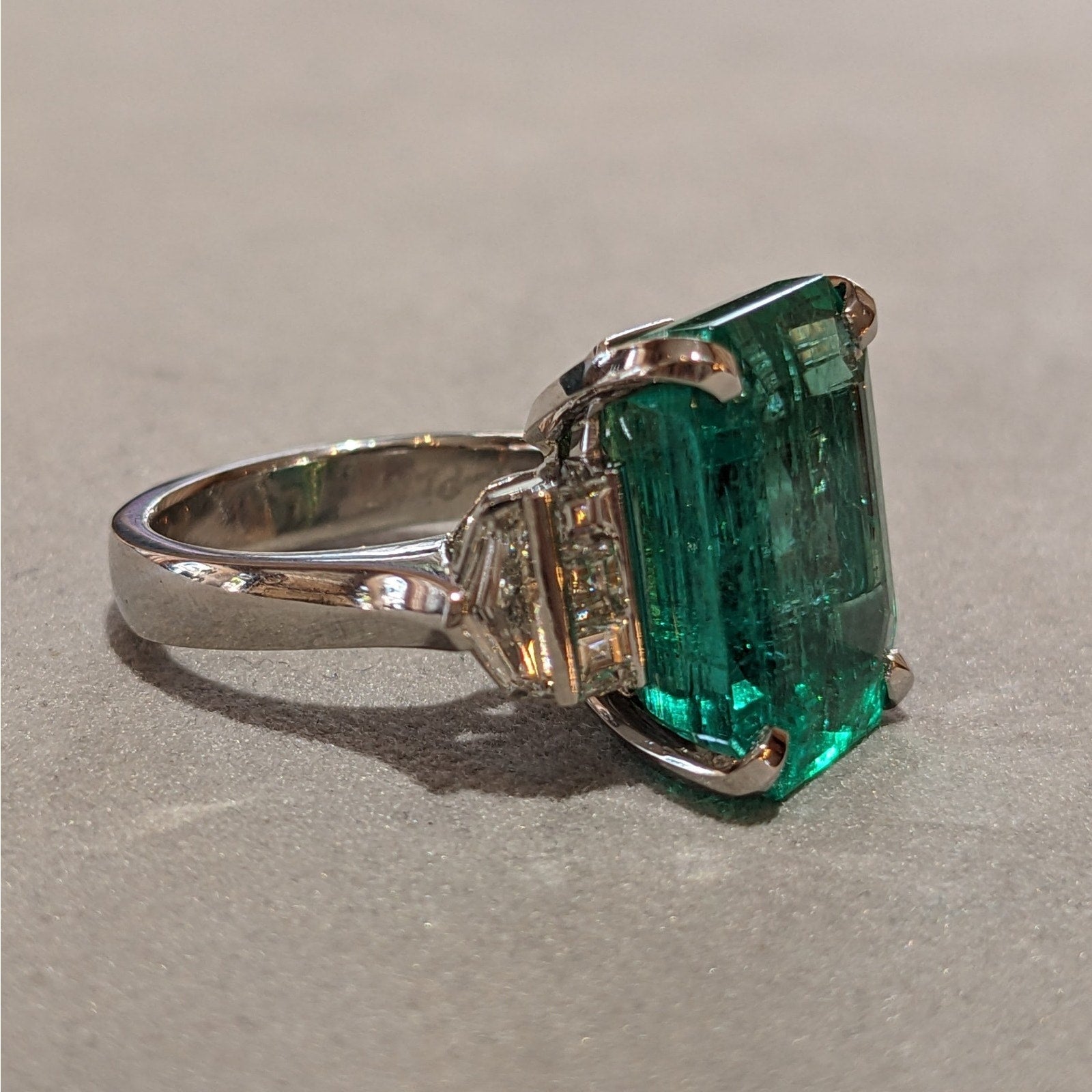 GIA 12.49 ct Colombian Emerald and Diamond Ring in Platinum