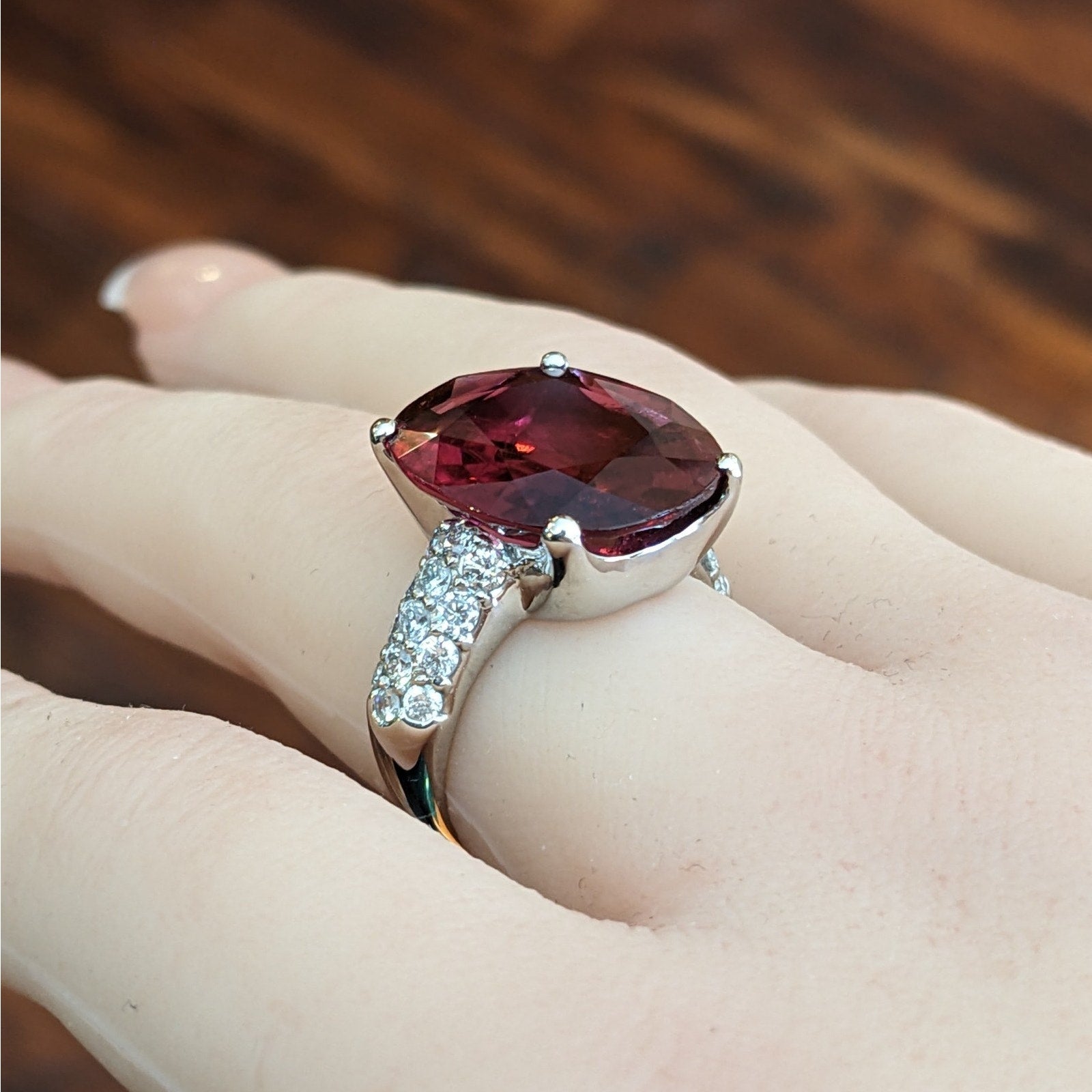 GIA 10.25ct Oval Rubellite Cocktail Ring with Diamonds in Platinum
