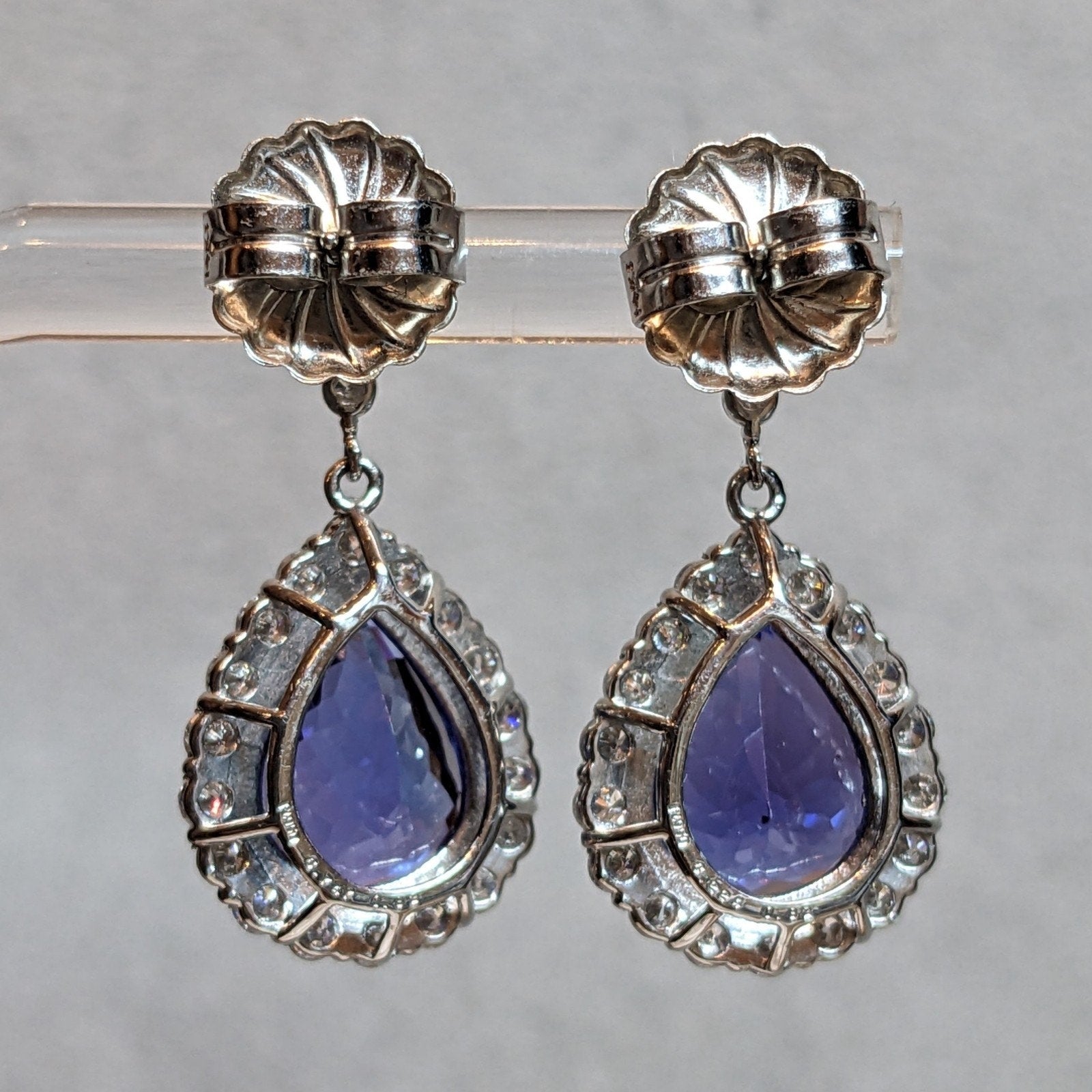 Tanzanite and Diamond Drop Dangle Earrings in Platinum & 14k White Gold