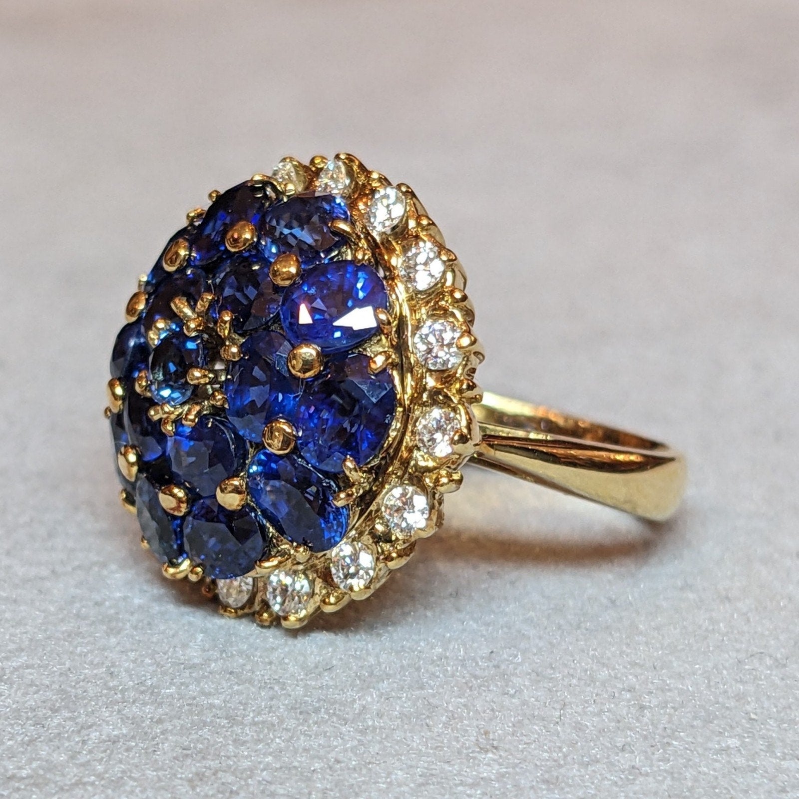 Sapphire and Diamond Dome Cocktail Ring in 18k Yellow Gold