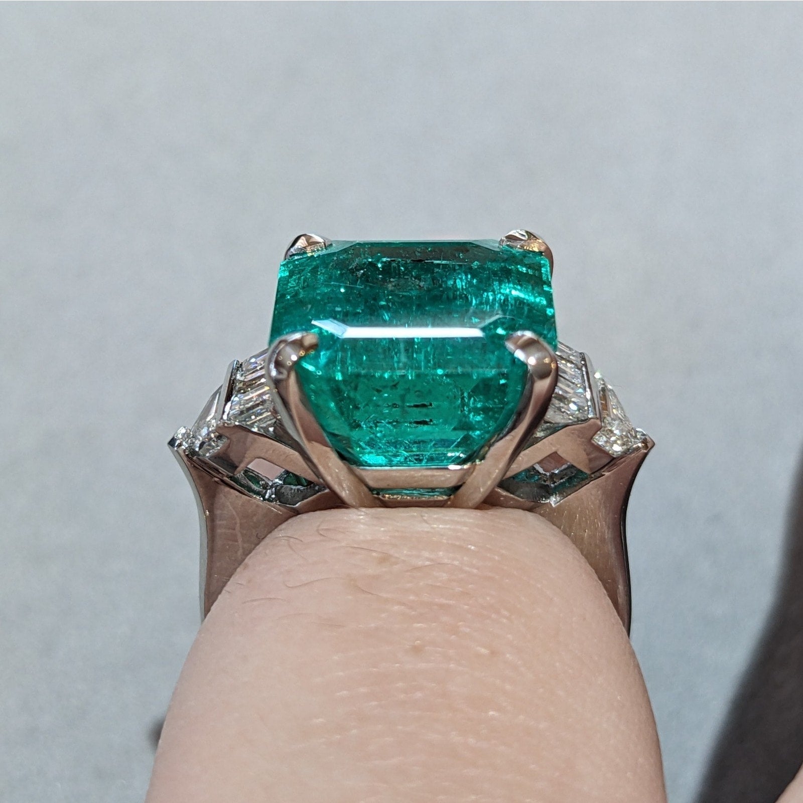 GIA 12.49 ct Colombian Emerald and Diamond Ring in Platinum