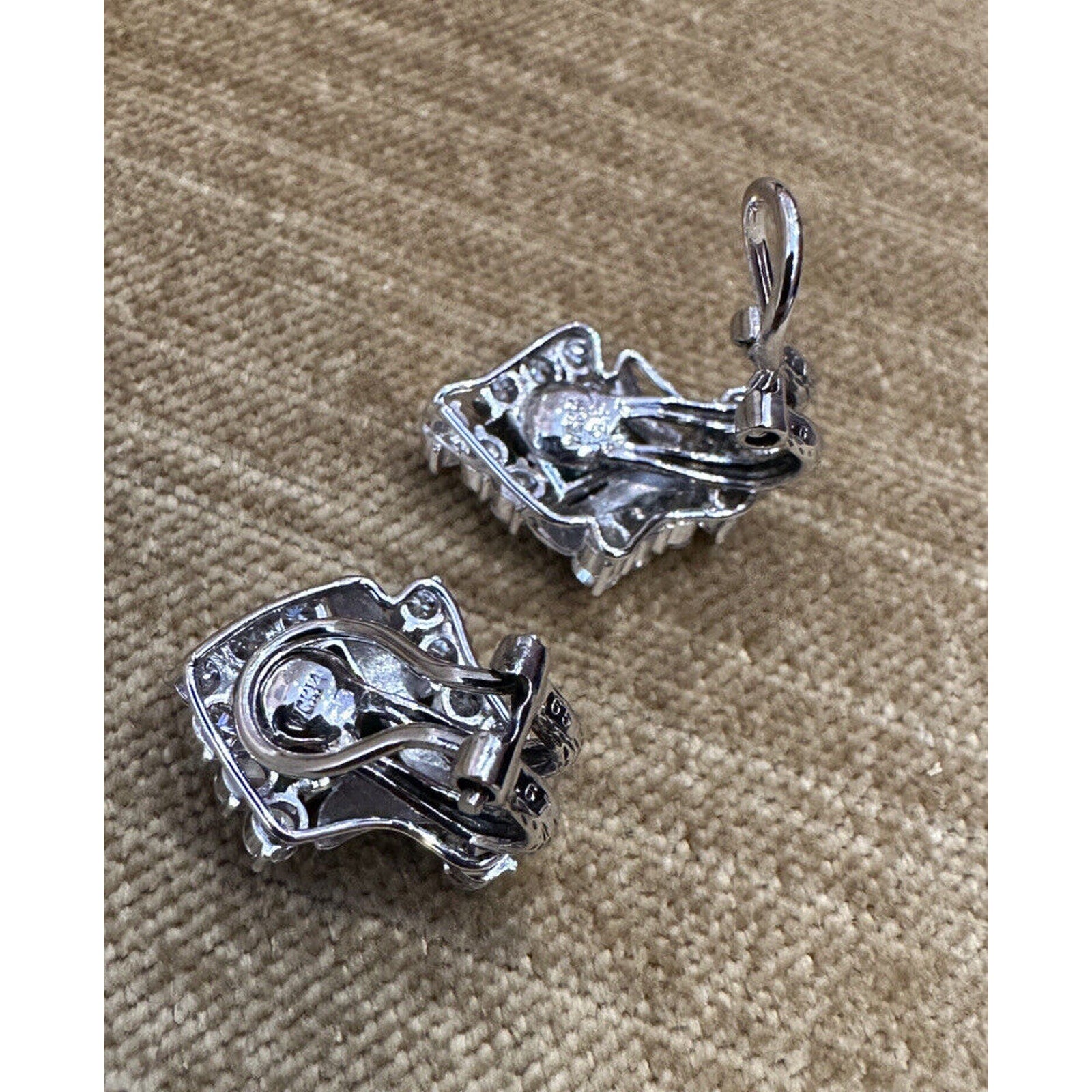 Emerald and Diamond Bouquet Estate Earrings in 14k White Gold