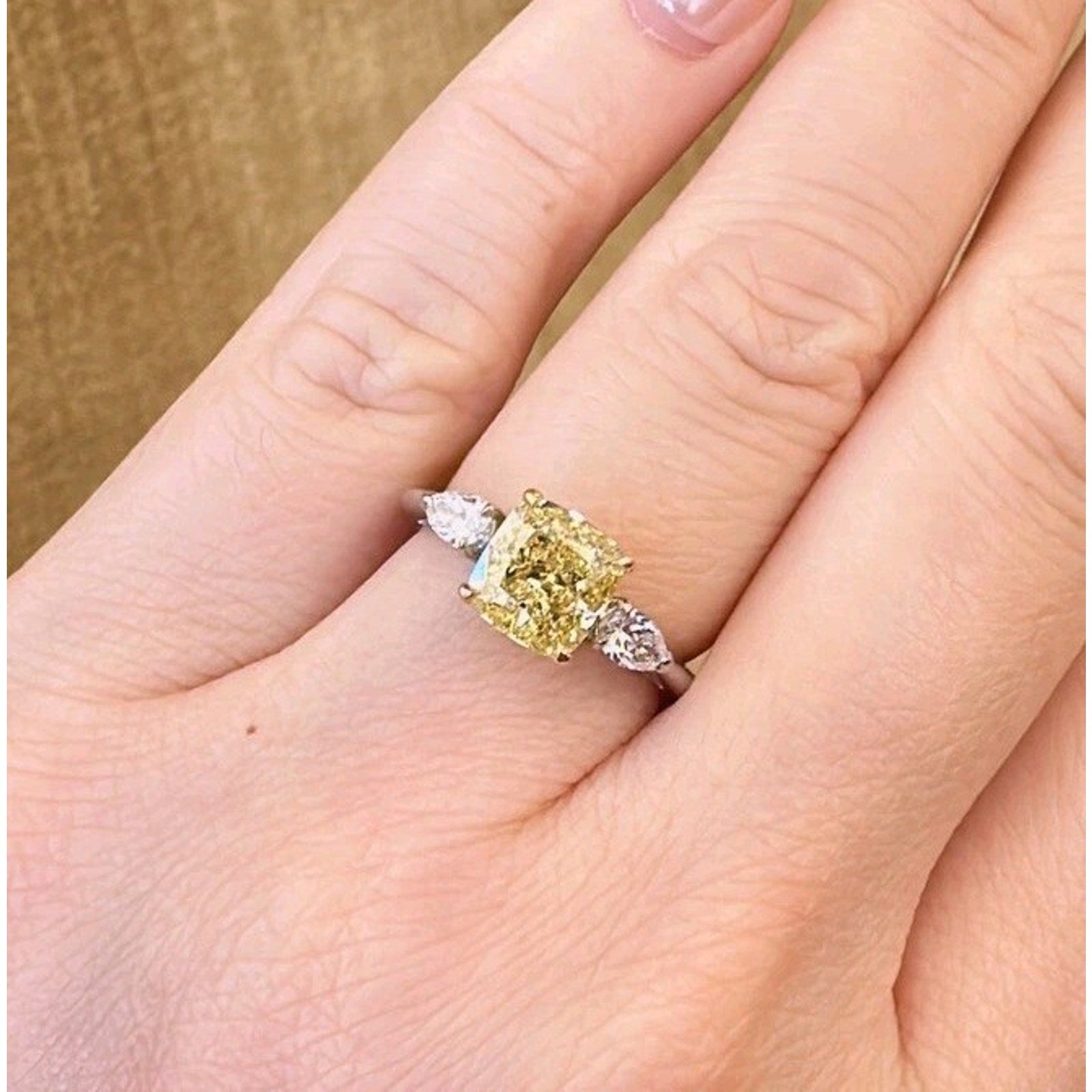 GIA Fancy Intense Yellow Diamond 2.01ct Three-stone ring in Platinum & 18k Yellow Gold