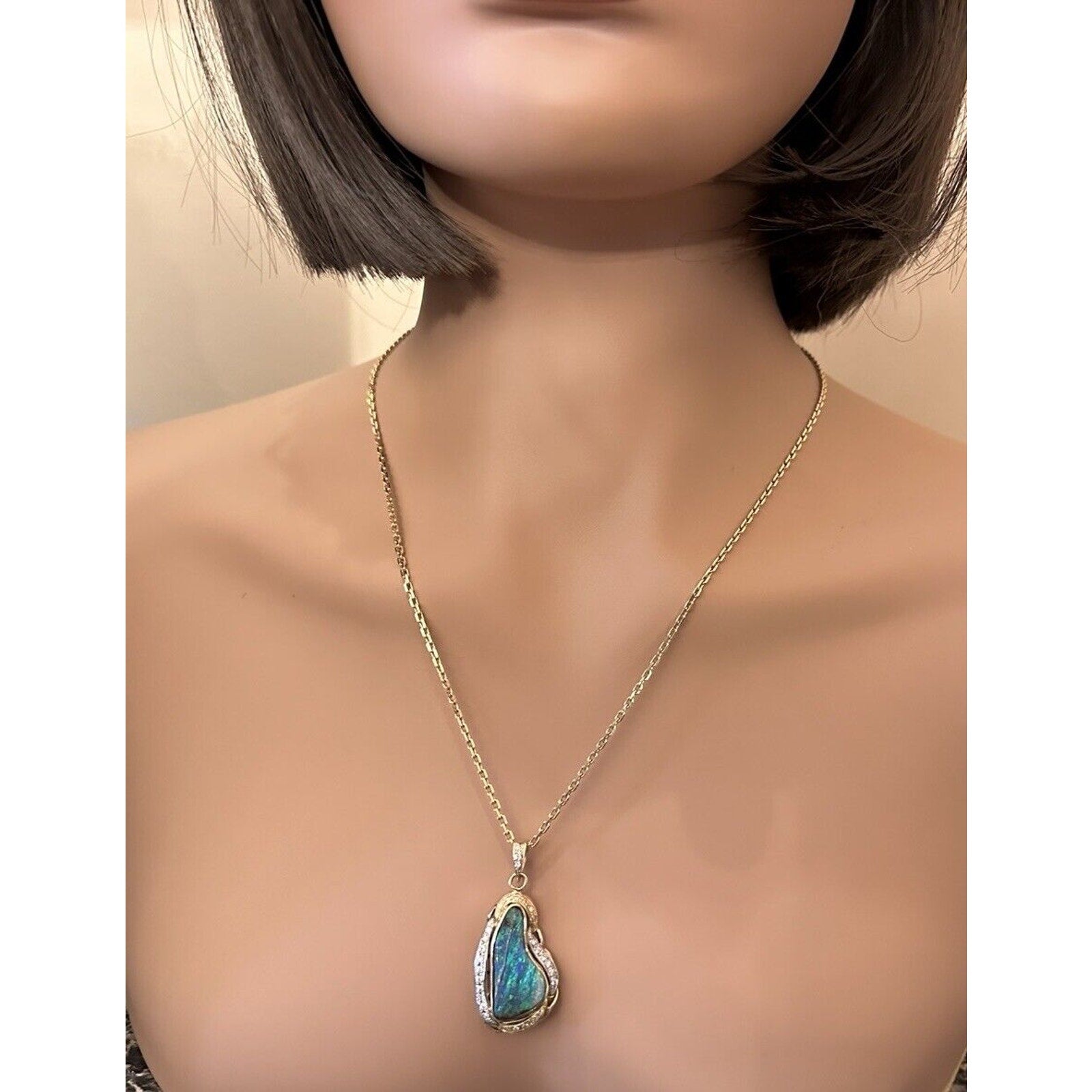 Boulder Opal & Diamond Pendant Necklace in 18k Yellow Gold