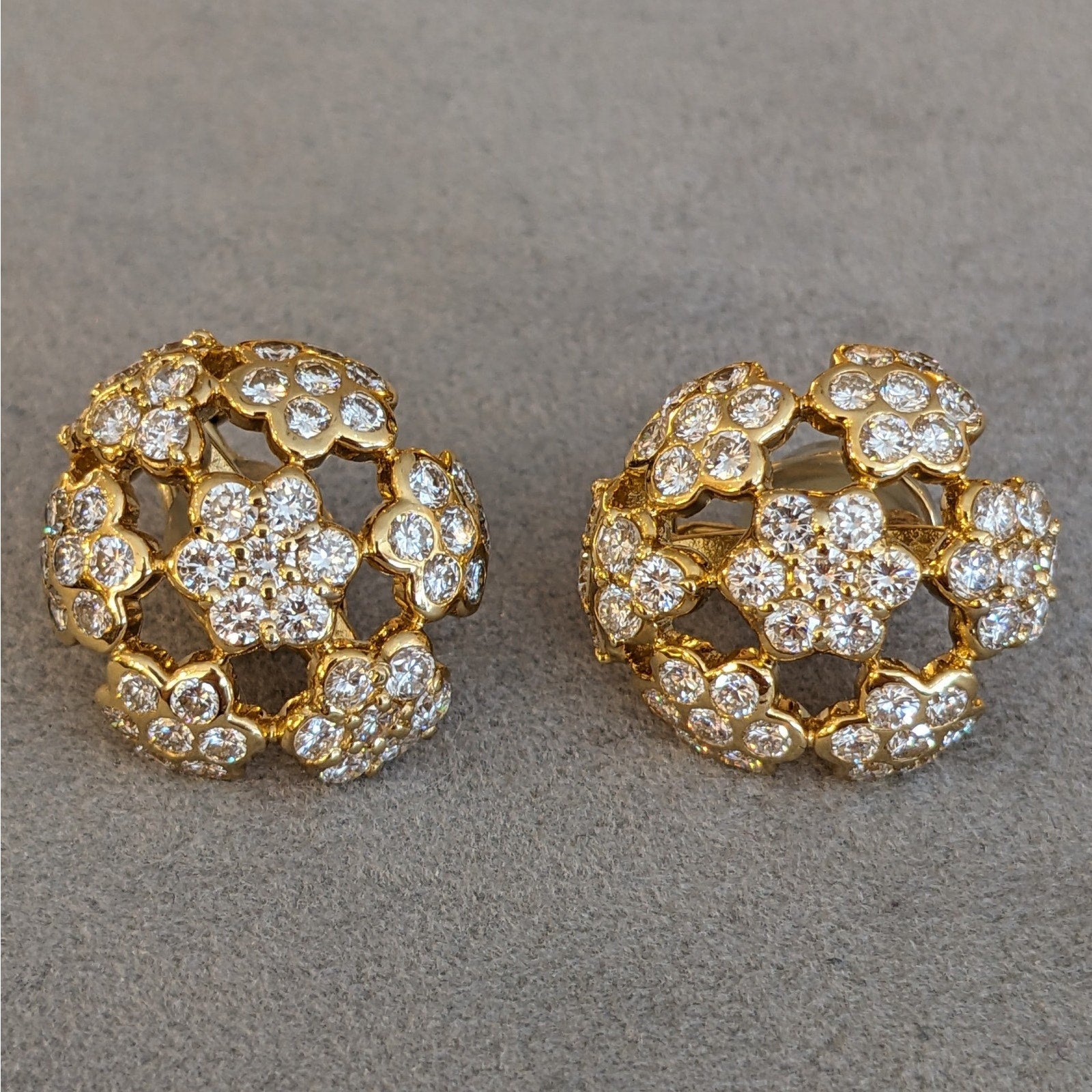 Diamond Floret Cluster Earrings 4.65 cttw in 18k Yellow Gold