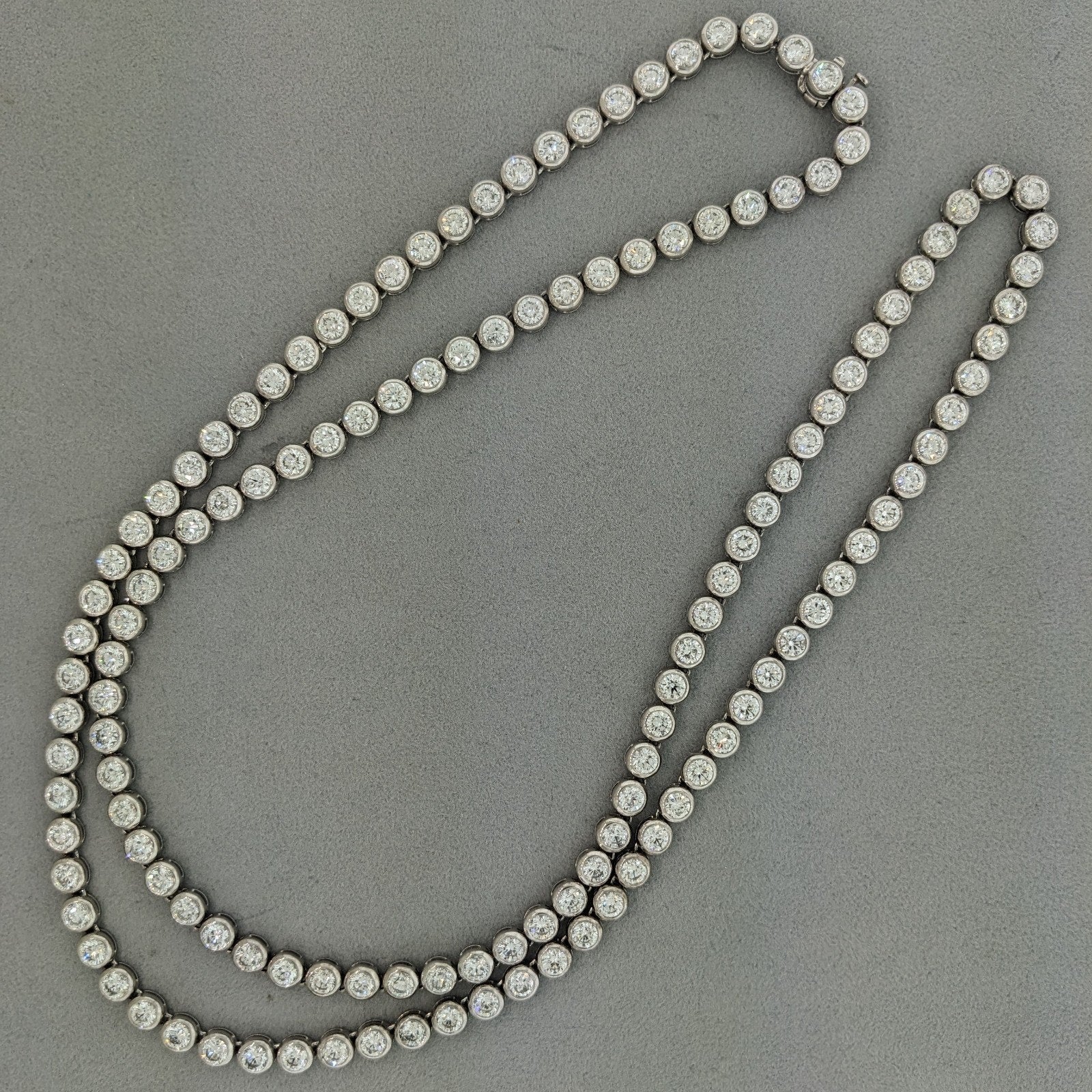 25.00 ctw Natural Diamond Bezel Set 32" Tennis Necklace 18k White Gold