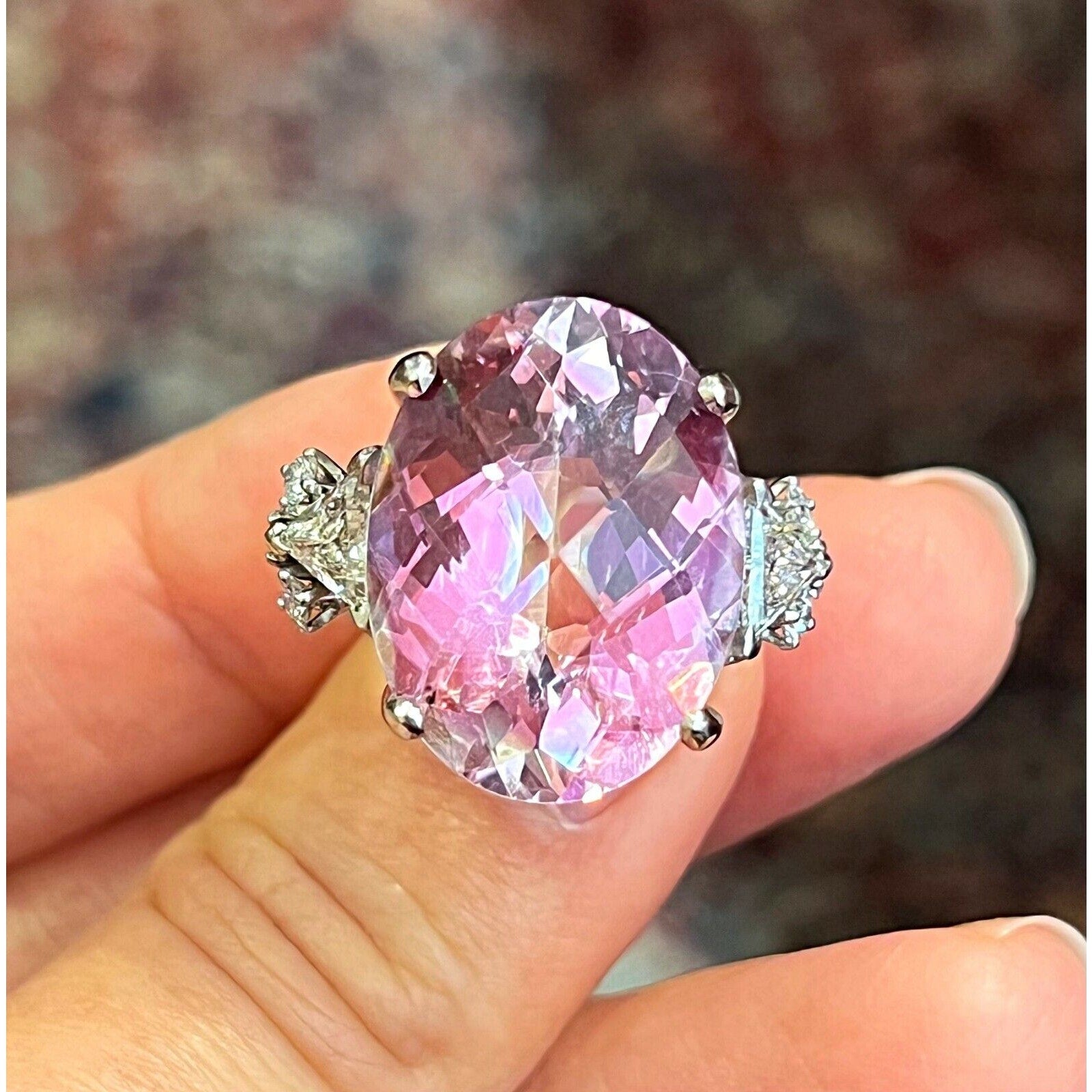 Large Oval Kunzite and Diamond Cocktail Ring in Platinum -- HM2294SE