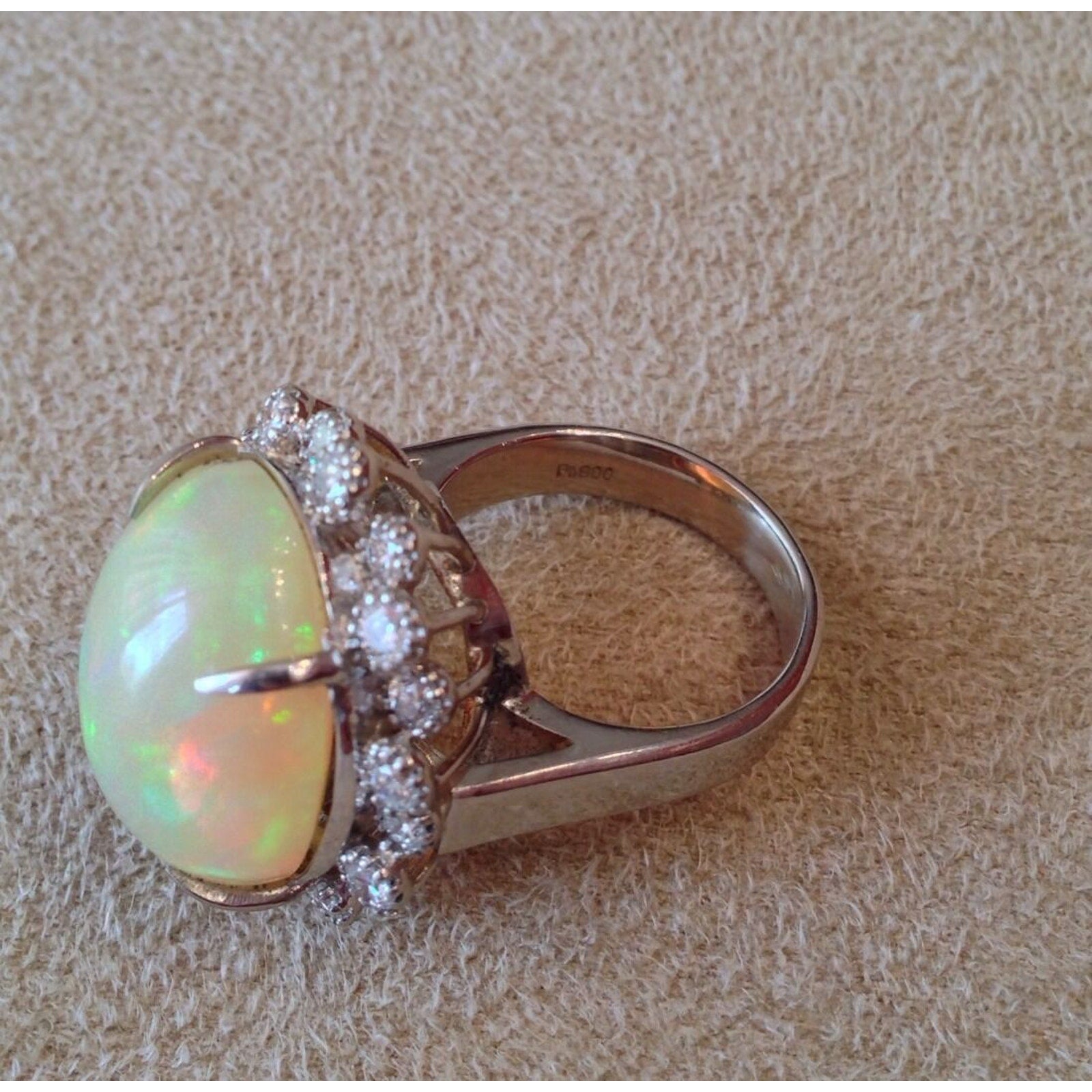 Estate 13.33 carat Natural Opal and Diamond Ring in Platinum
