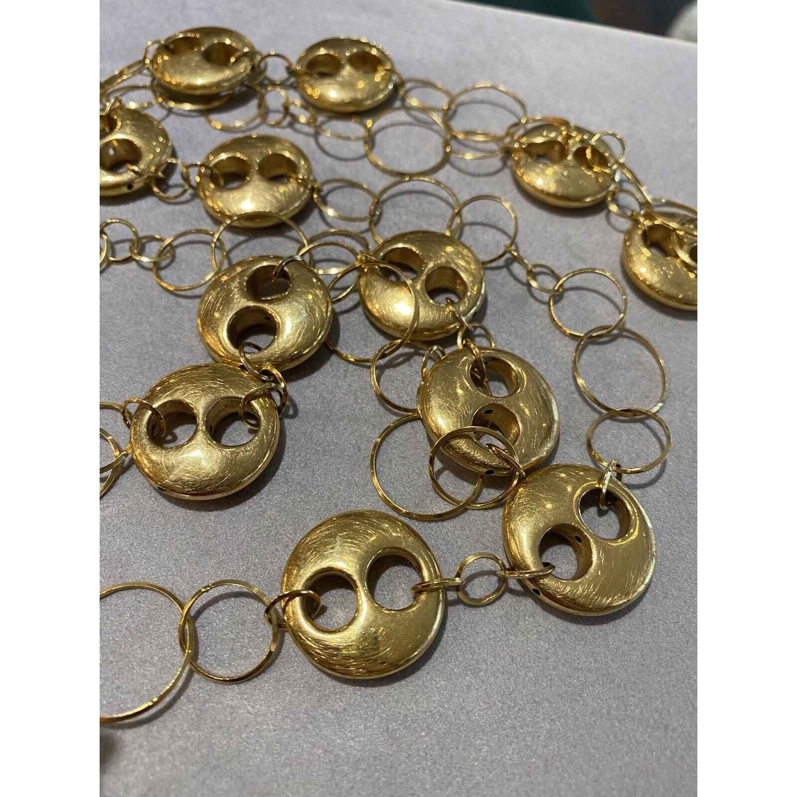 48 inch Long Lightly Textured Round Link Necklace in 18k Yellow Gold