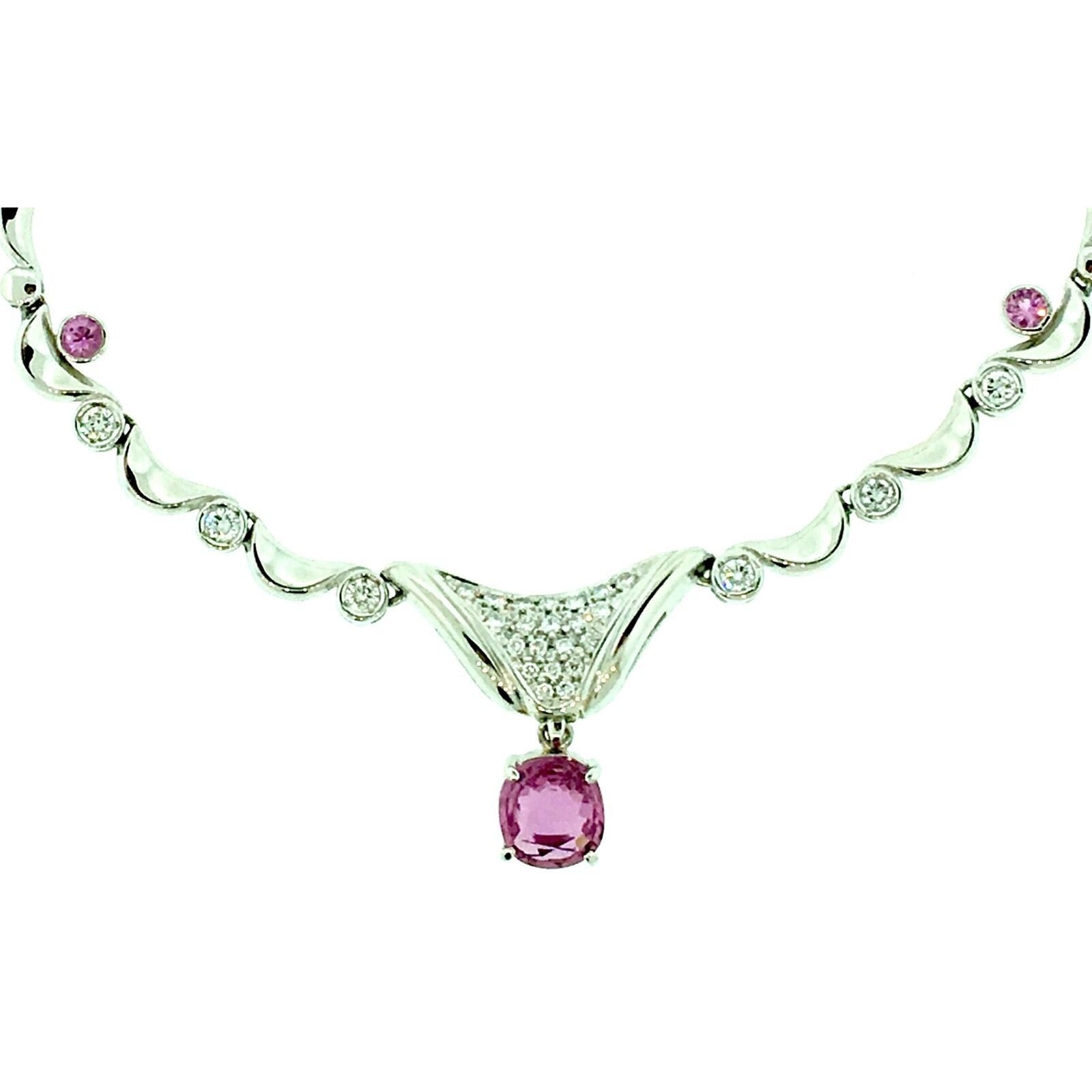5.56 carat Pink Sapphire and Diamond Pendant Necklace in Platinum