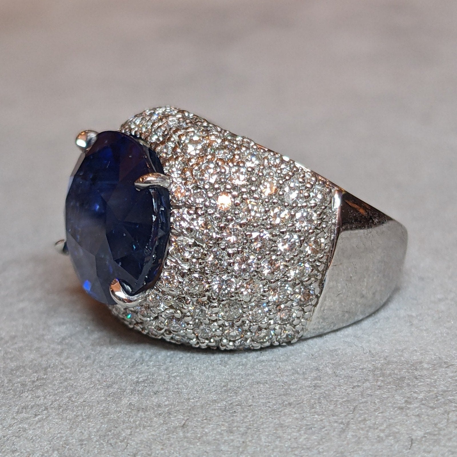 GIA 13.04 carat Oval Ceylon Sapphire & Diamond Ring in 18k White Gold