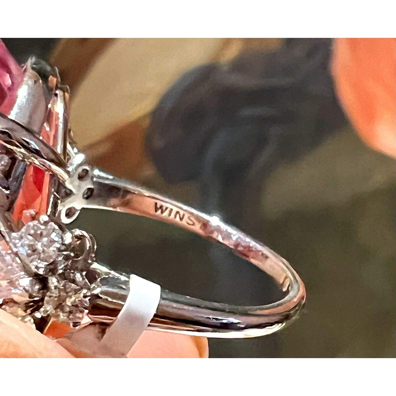 Large Oval Kunzite and Diamond Cocktail Ring in Platinum -- HM2294SE