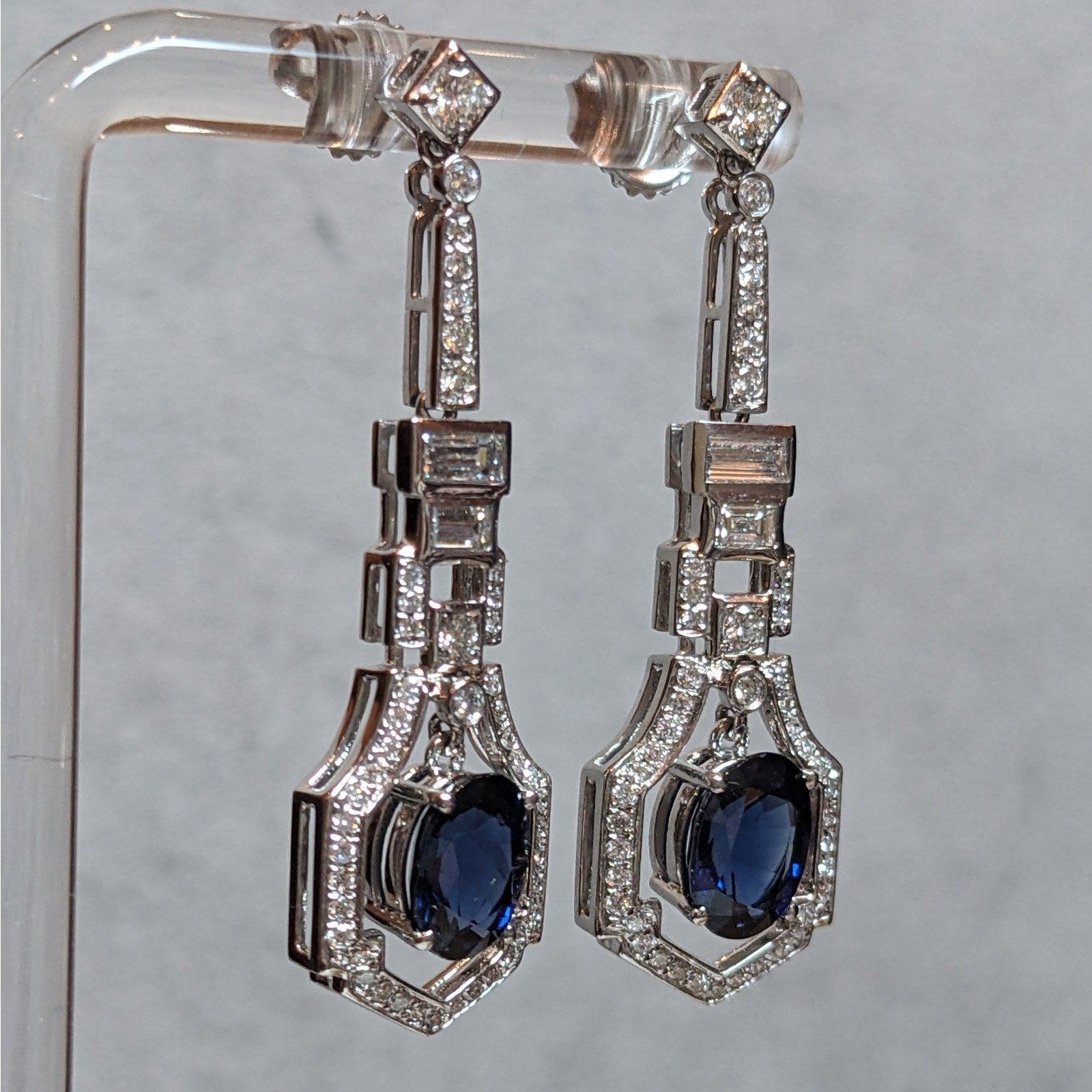Sapphire and Diamond Dangle Earrings in Platinum & 14k White Gold