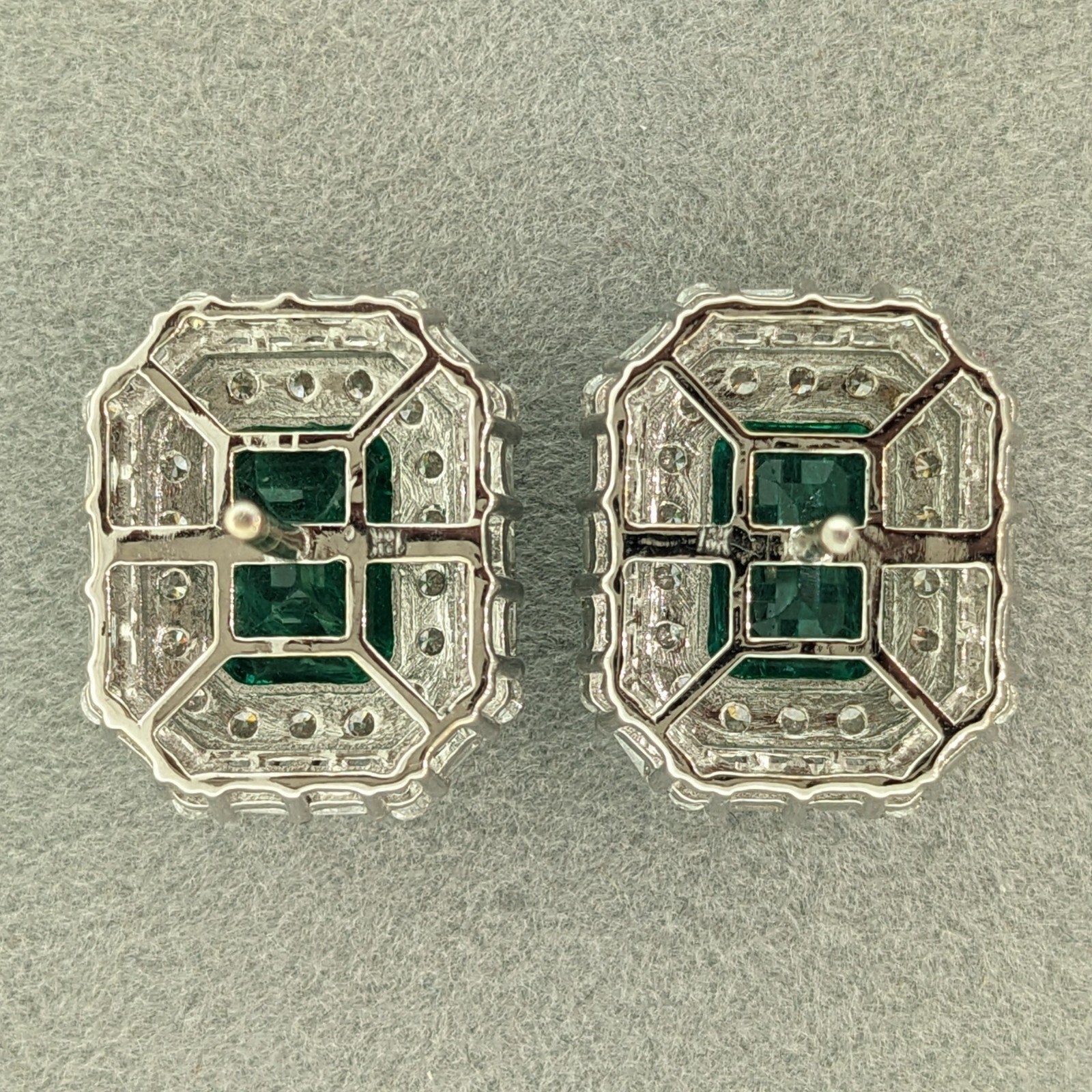 GIA 4.42 ct Emerald Double Halo Diamond Earrings in 18k White Gold