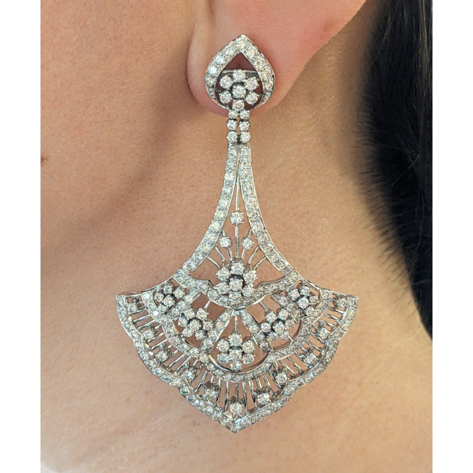 Diamond Fan Chandelier Earrings 10.00 cttw in 14k Gold