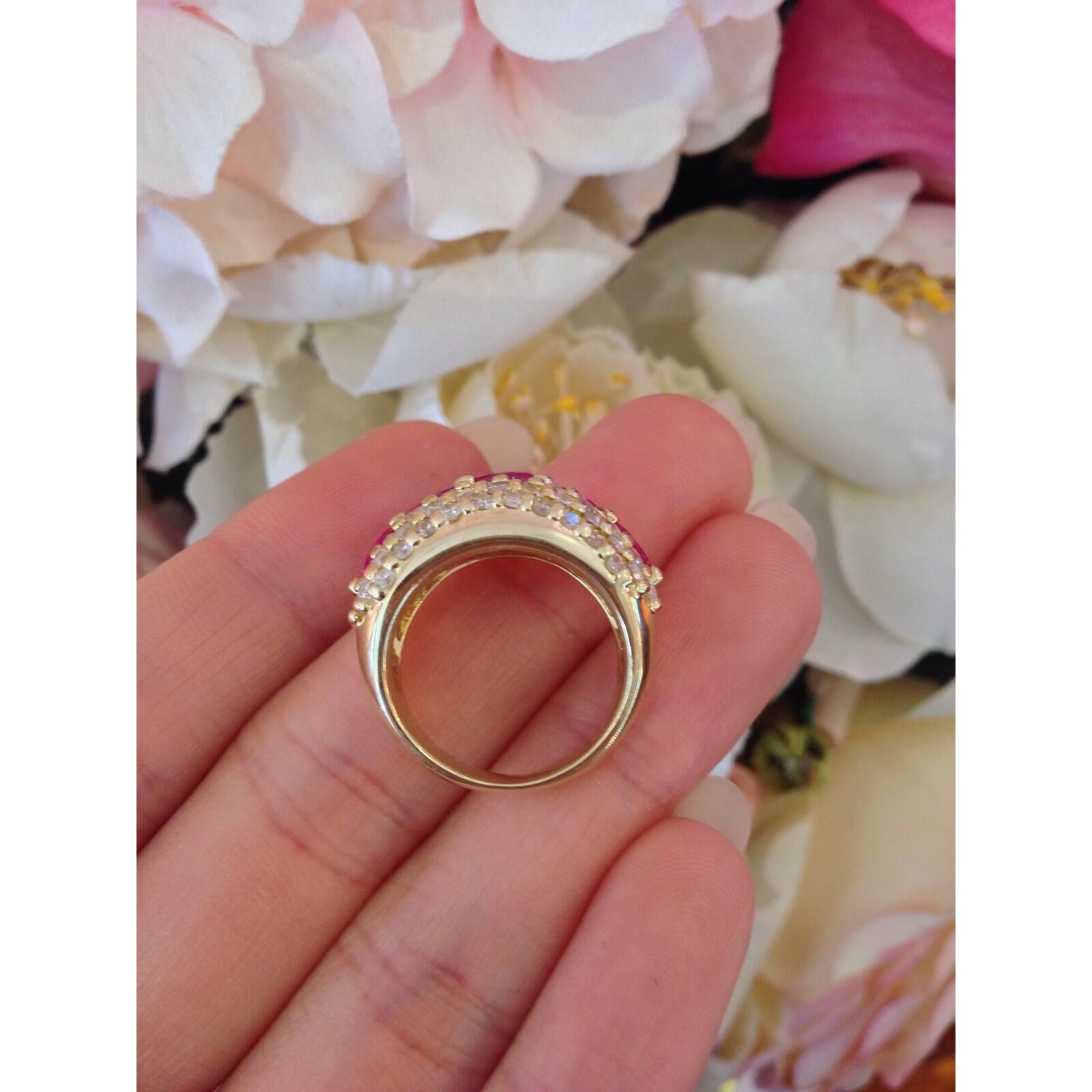 Marquise Ruby and Round Diamond Band Ring in 18K Yellow Gold