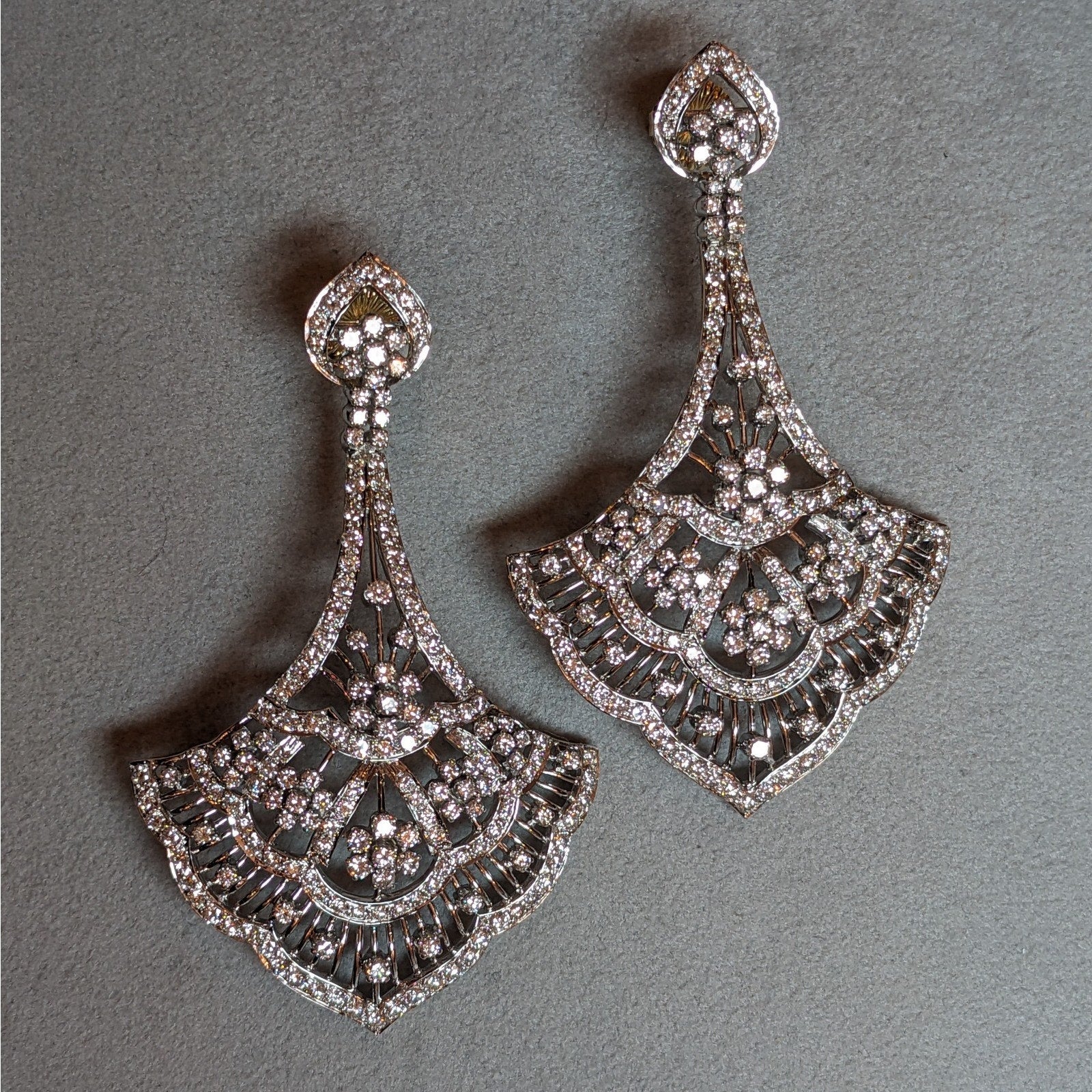 Diamond Fan Chandelier Earrings 10.00 cttw in 14k Gold