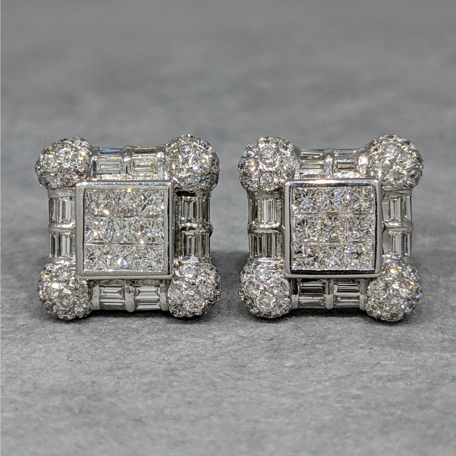 Natural Diamond Square Button Earrings in 18k White Gold