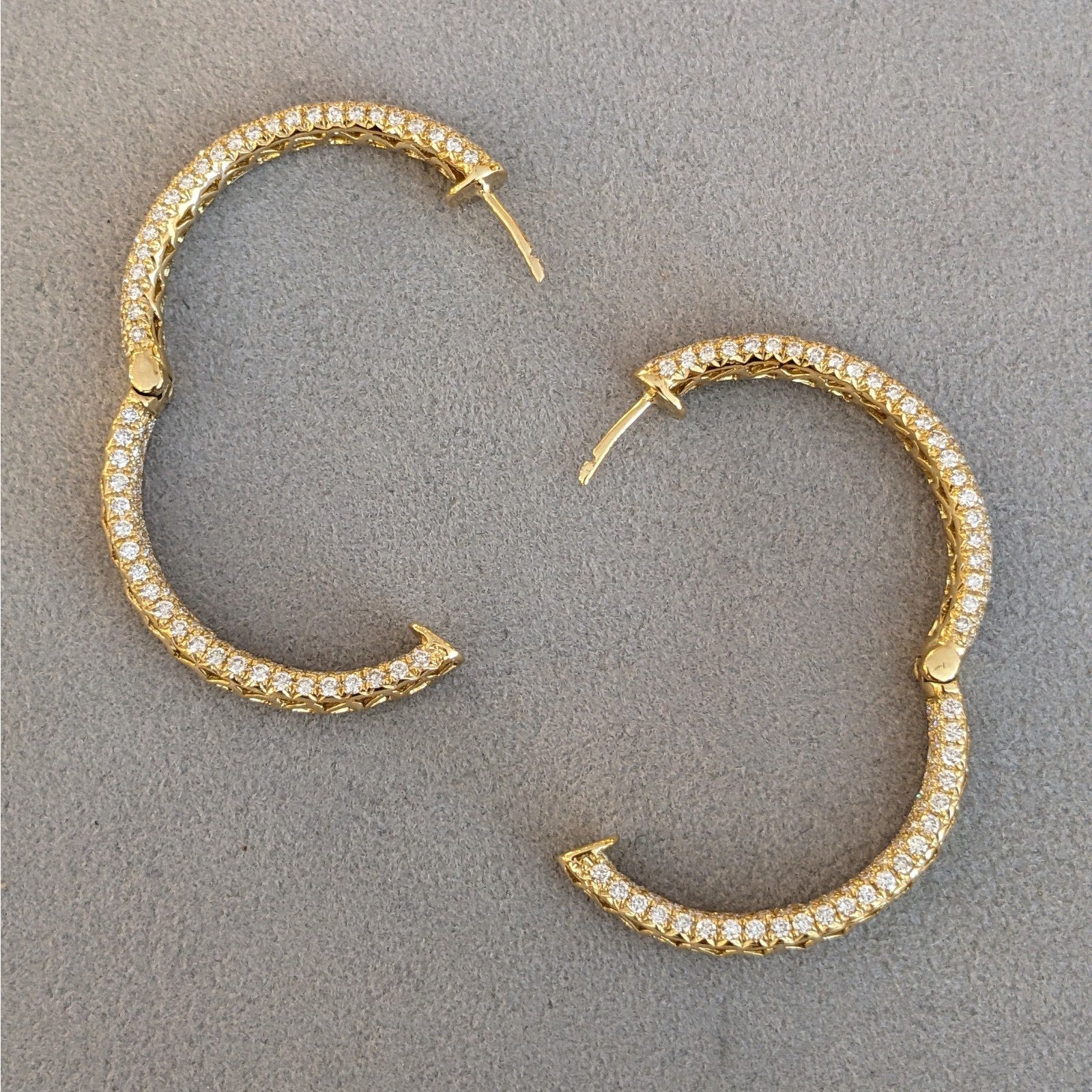 Natural Diamond 1.25" Pave Hoop Earrings 4.80 cttw in 18k Yellow Gold