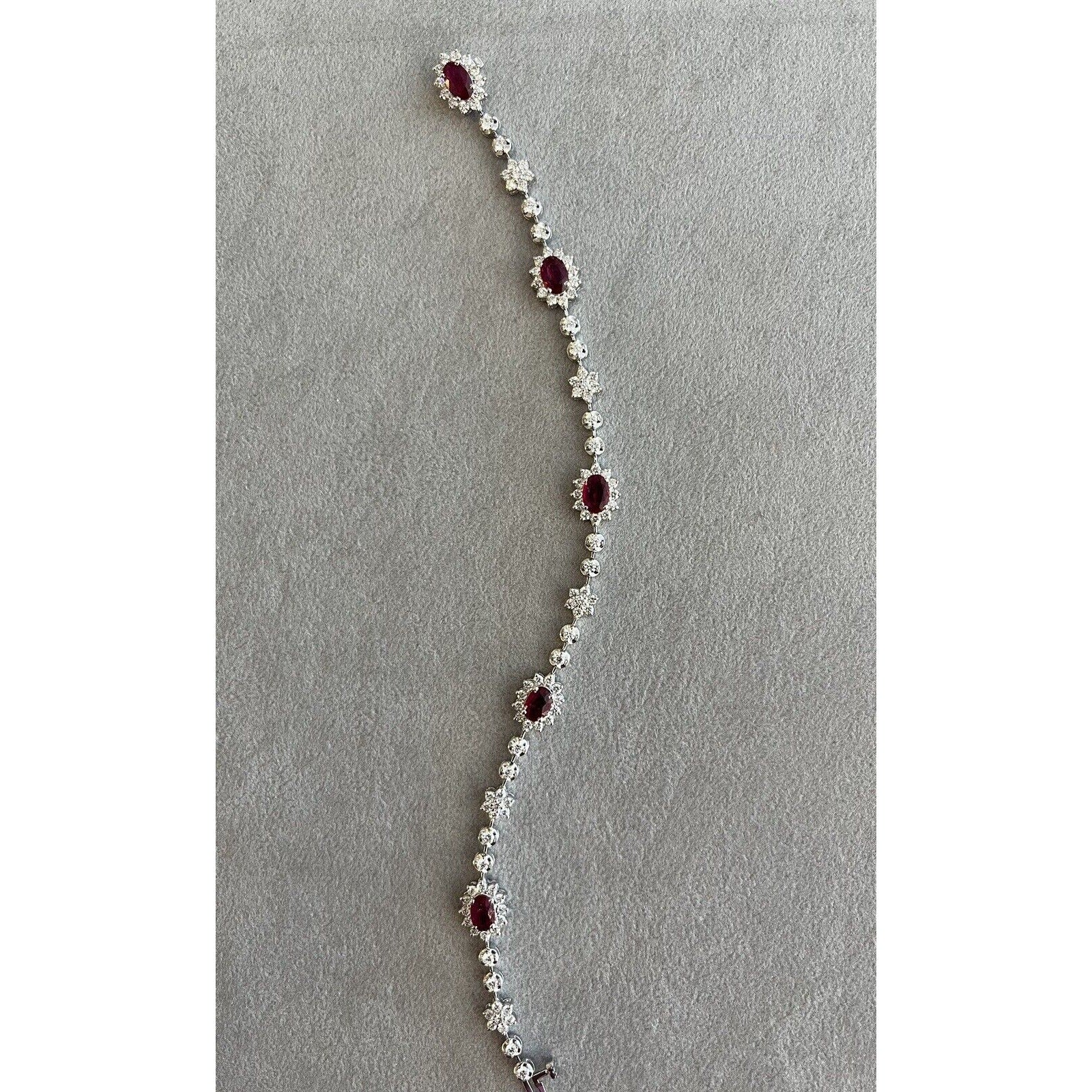 Natural Ruby and Diamond Station Bracelet in 18k White Gold