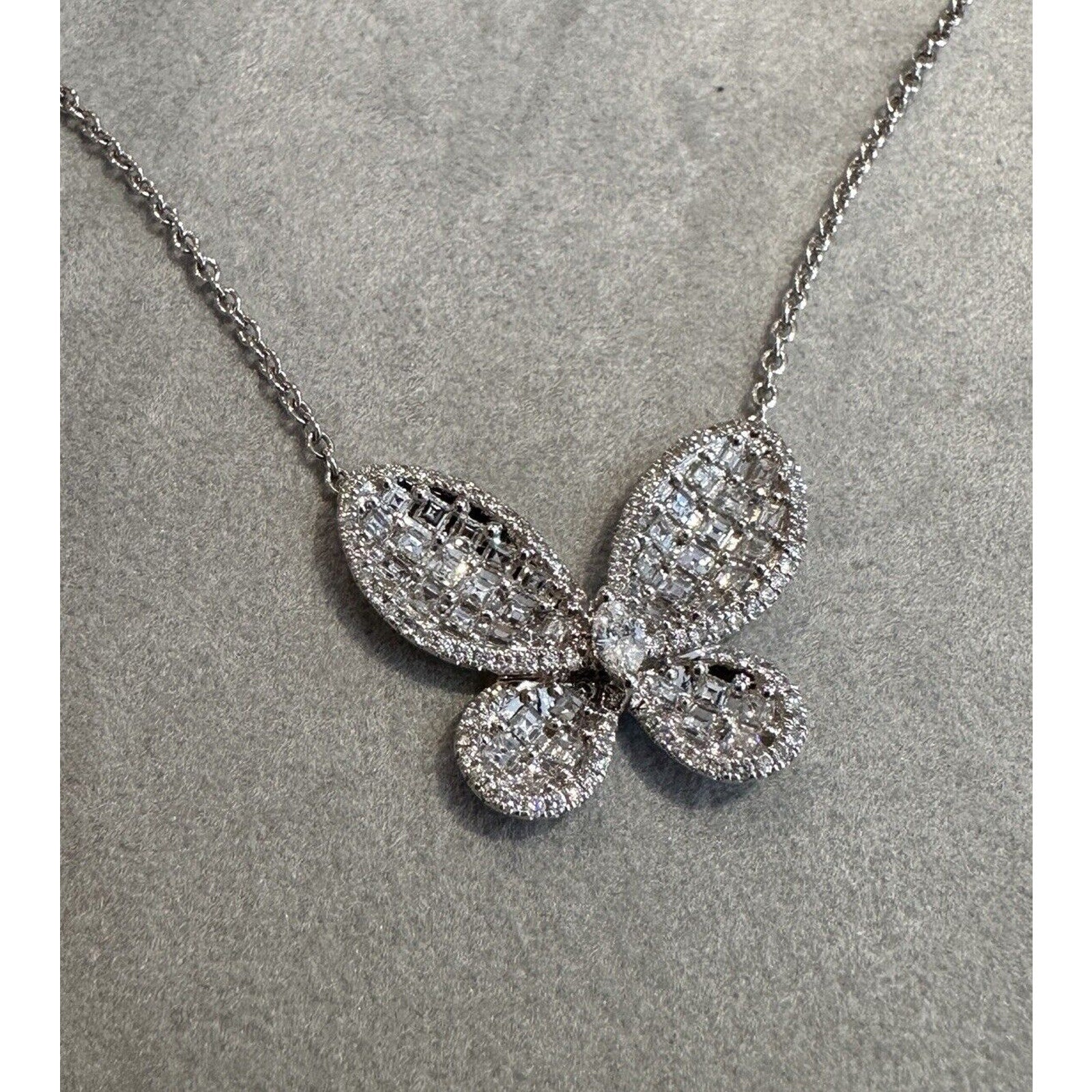 Pave Diamond Butterfly Pendant Necklace 1.50 cttw in 18k White Gold