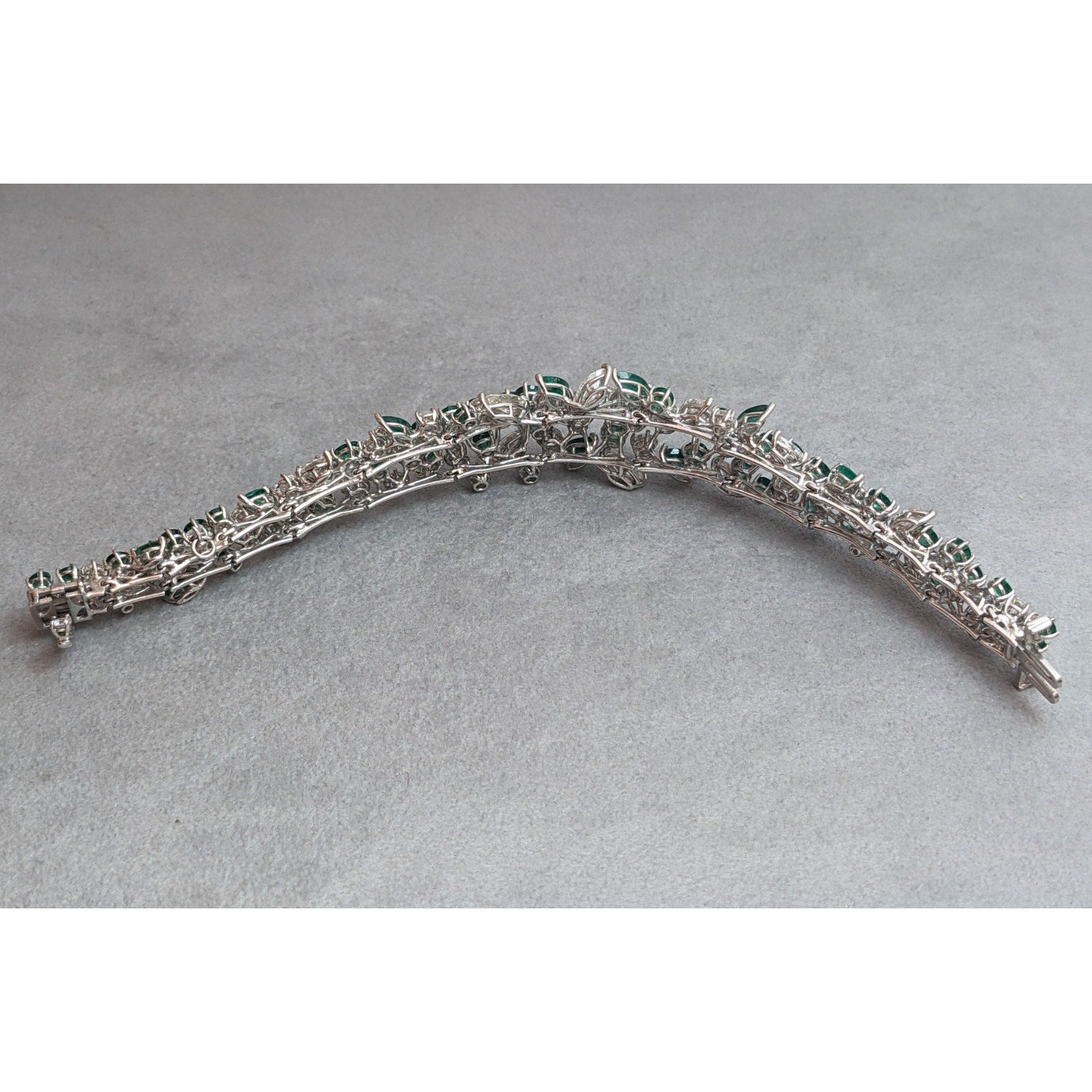 Round and Marquise Diamond and Emerald Cluster Bracelet in Platinum & 14k