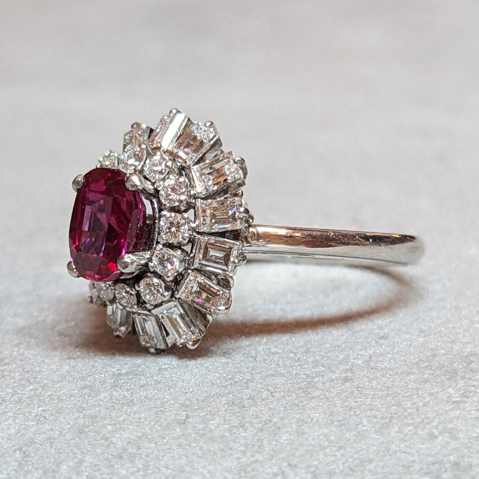 Certified Natural Unheated Ruby and Diamond Ring in Platinum