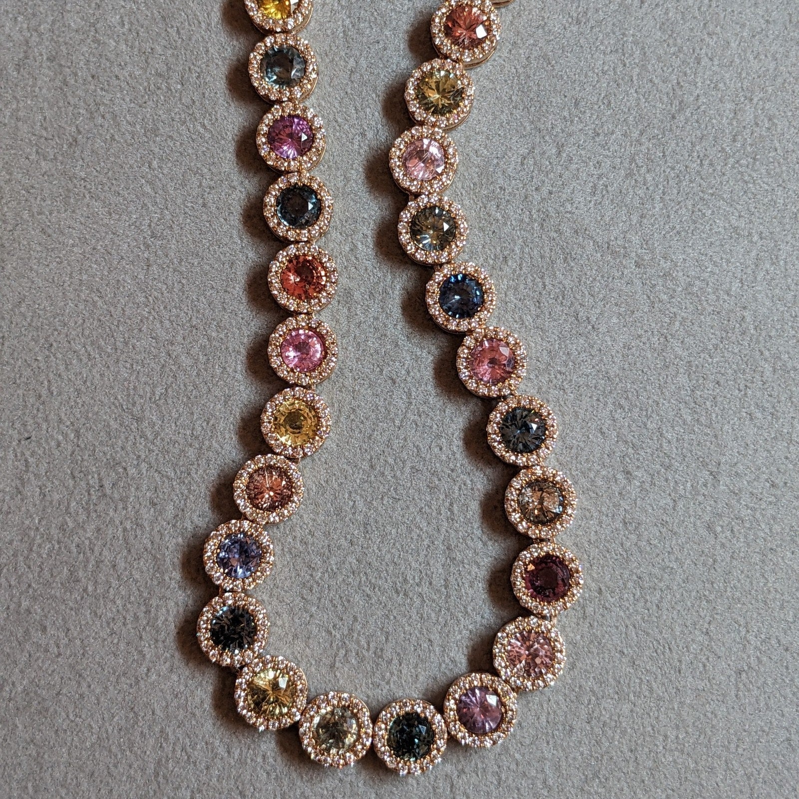 Multicolor Sapphire and Diamond Choker Necklace in 14k Rose Gold