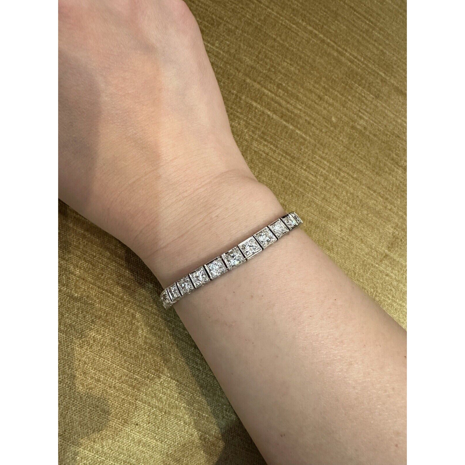 Vintage Old Cut Diamond Square Set Line Bracelet 7.00 cttw in Platinum